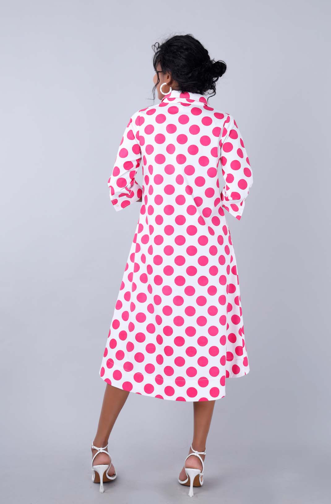 MELODY Fuchsia Polka Dot Print Shirt Dress Mala Singh