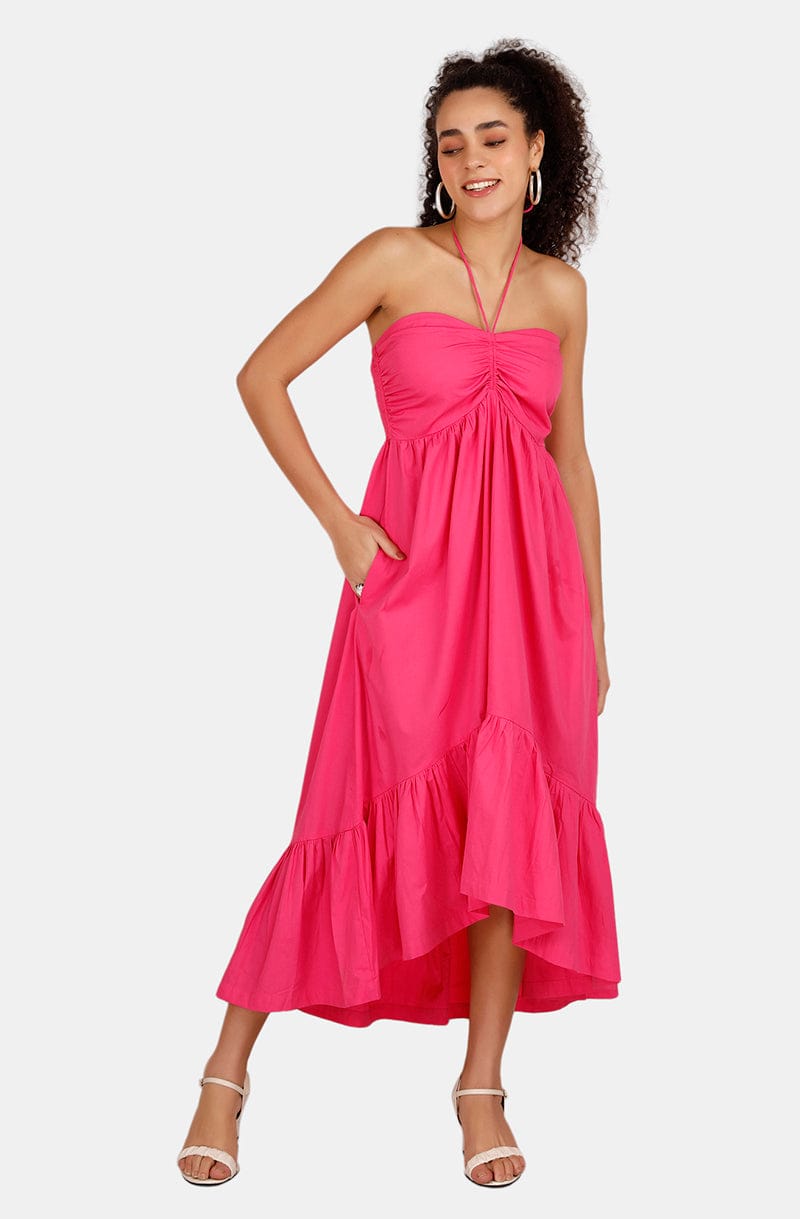 VALENCIA Fuchsia Knee Length Dress Mala Singh