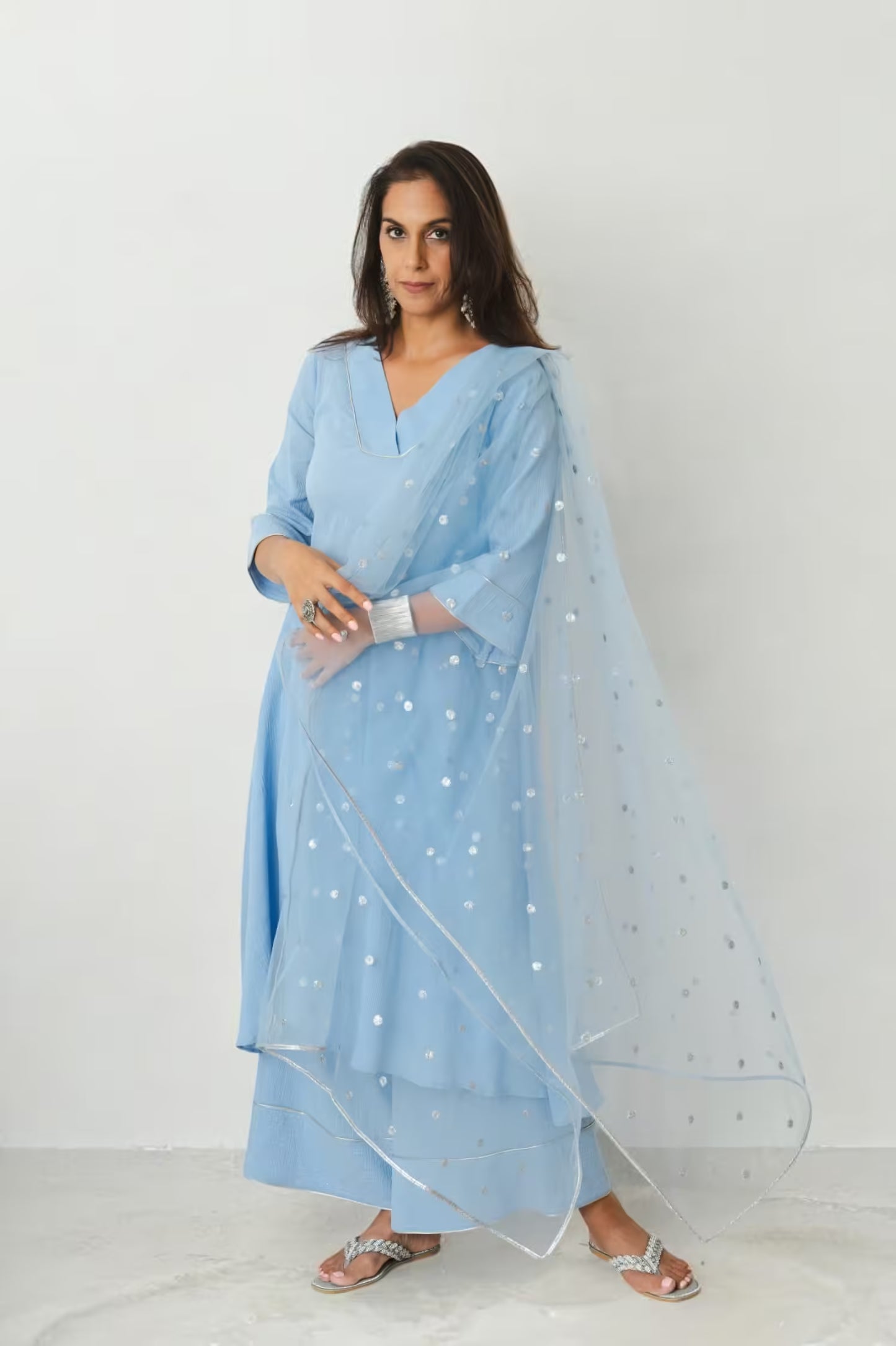 FARAH Long Tunic Sky Blue Kurta Set Mala Singh