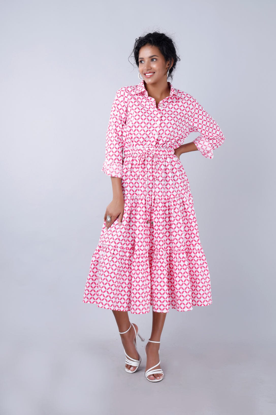 NYLA Boho Shirtdress Pink-White Moroccan Print