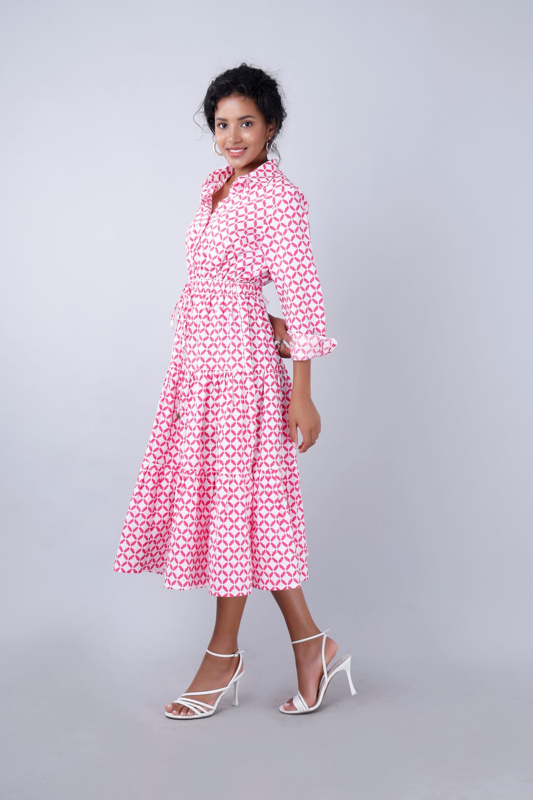 NYLA Boho Shirtdress Pink-White Moroccan Print