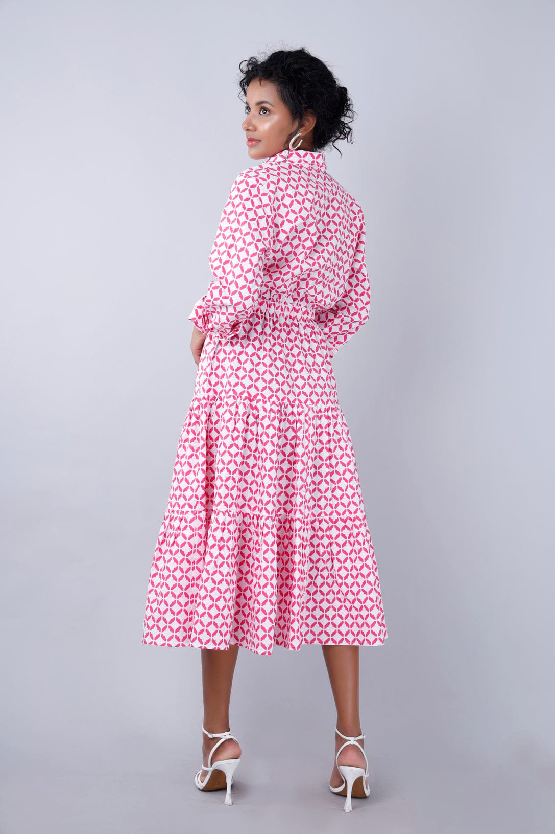 NYLA Boho Shirtdress Pink-White Moroccan Print