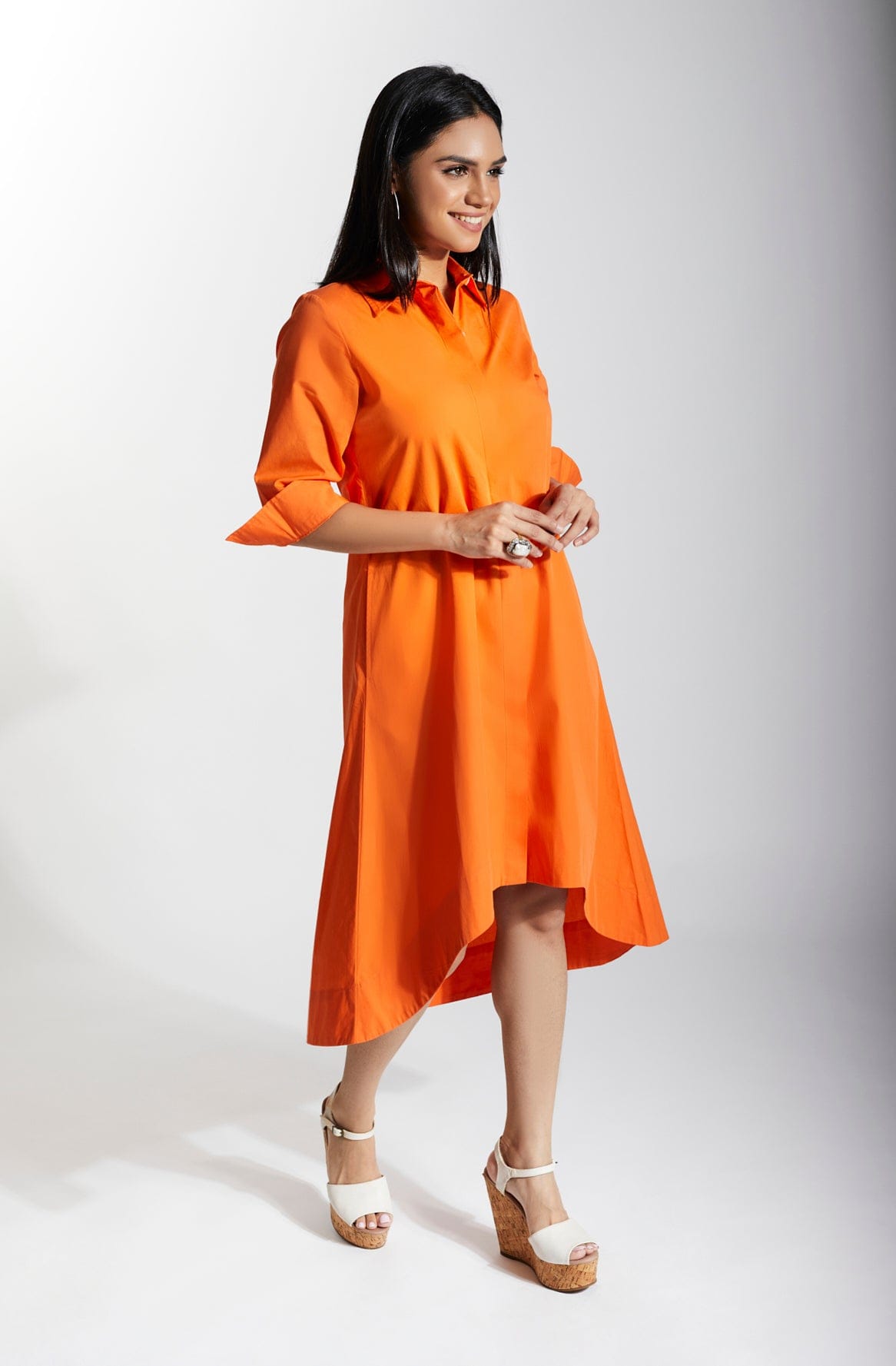 MELODY Orange Shirt Dress Mala Singh