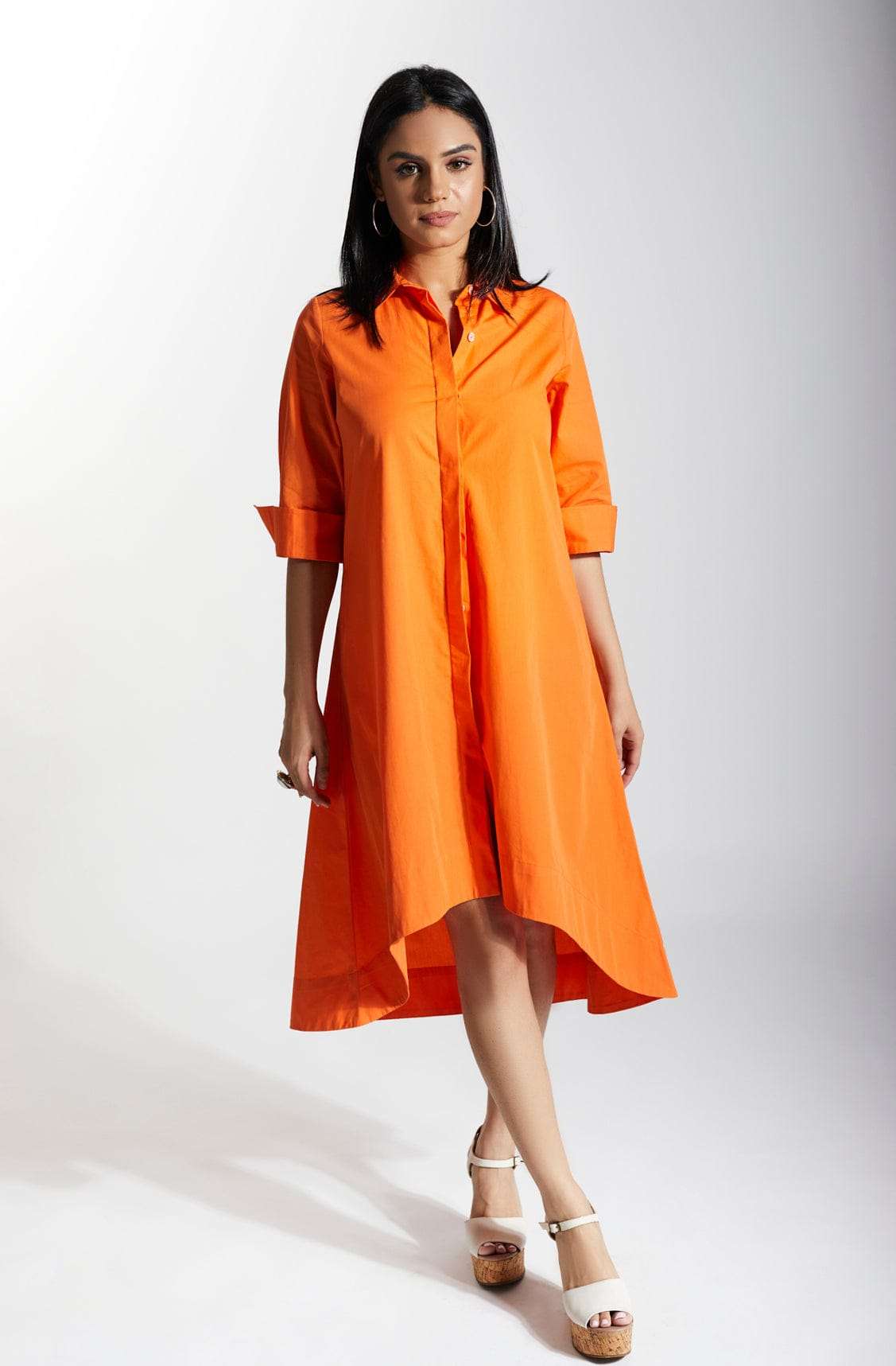 MELODY Orange Shirt Dress Mala Singh