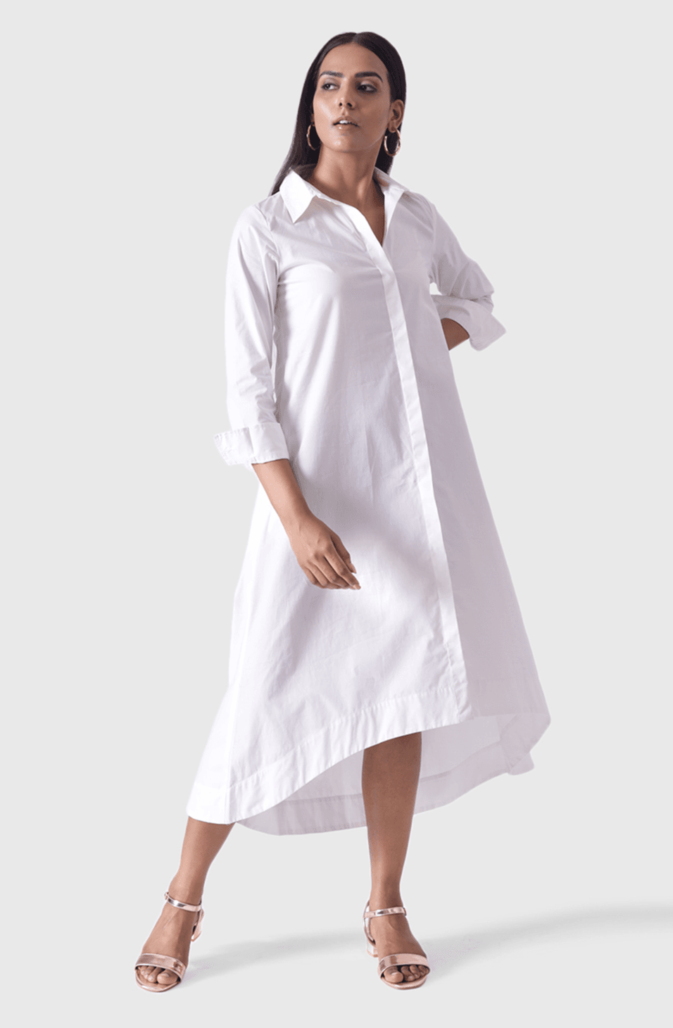 VINESSA White High Low Shirt Dress Mala Singh