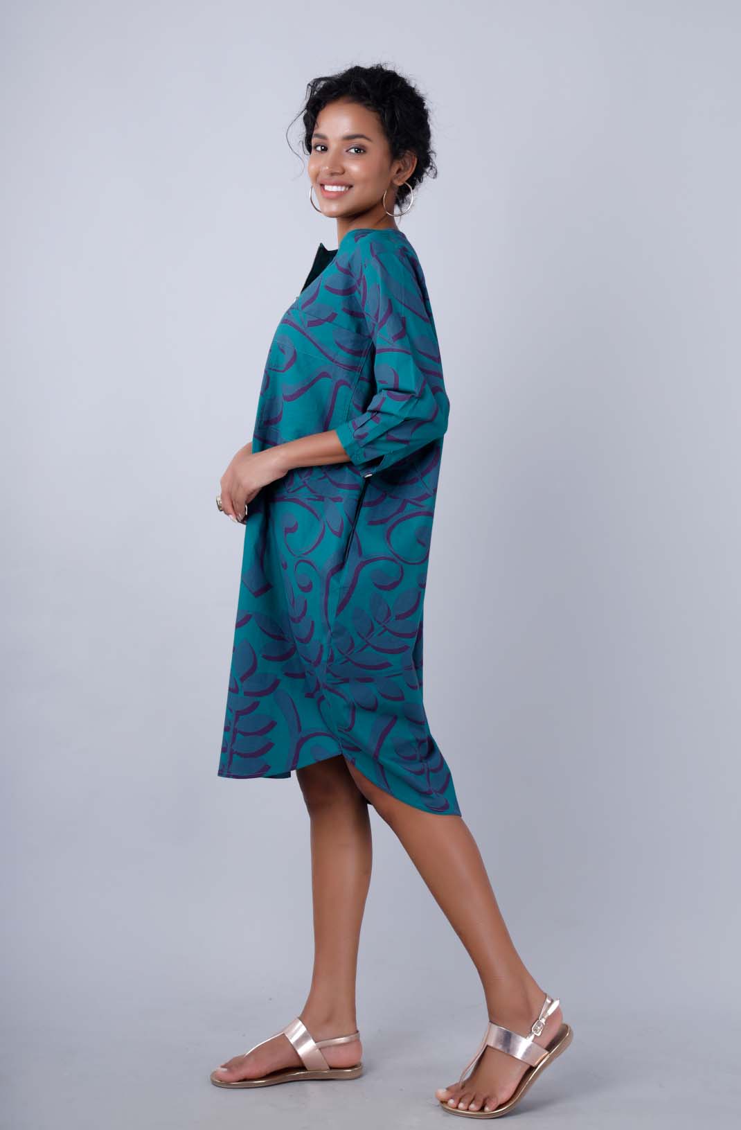 MONACO Teal Tapestry Print Shirt Dress Mala Singh
