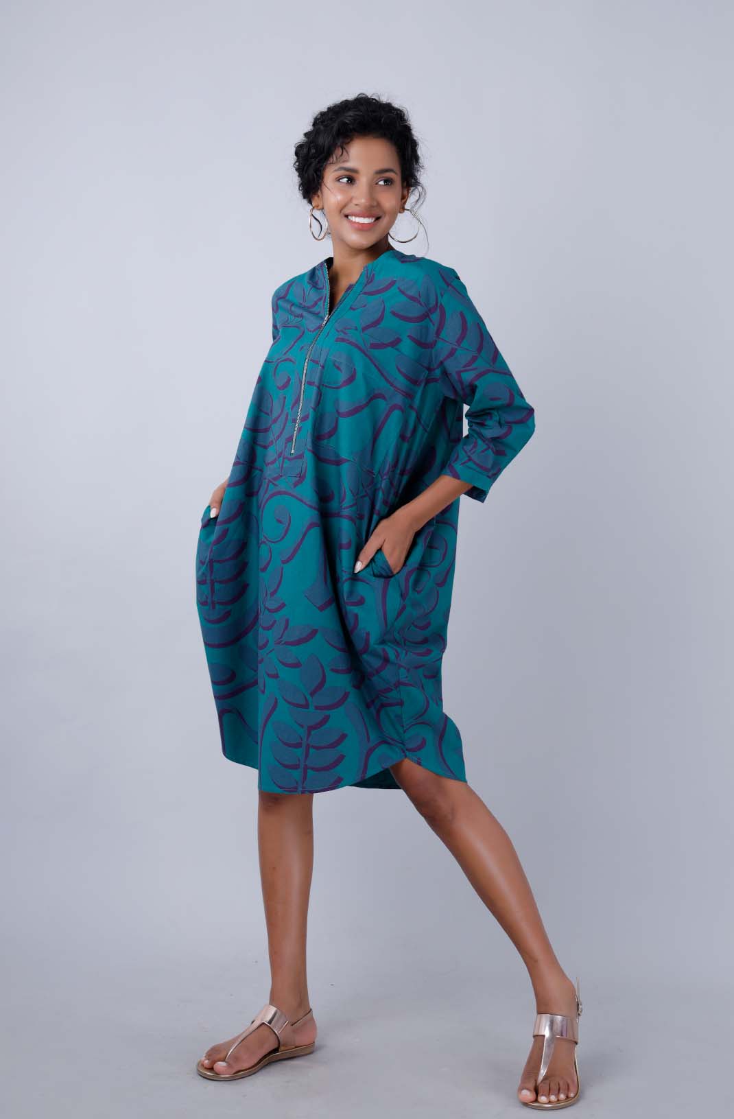 MONACO Teal Tapestry Print Shirt Dress Mala Singh