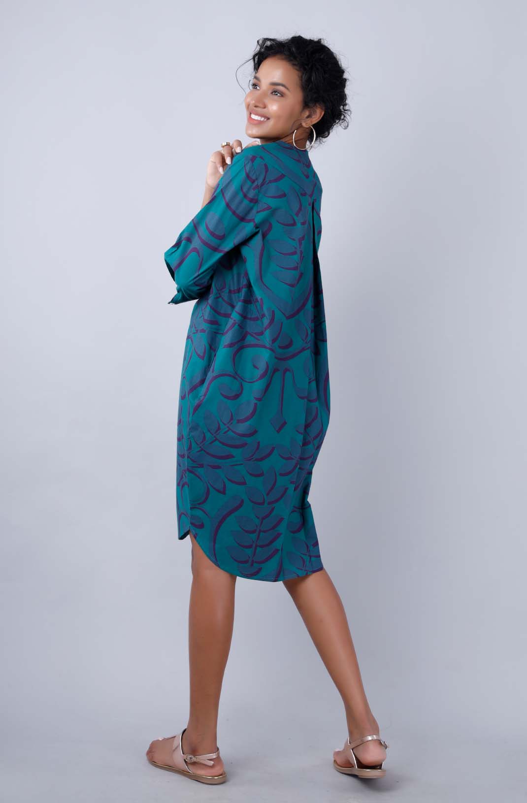 MONACO Teal Tapestry Print Shirt Dress Mala Singh