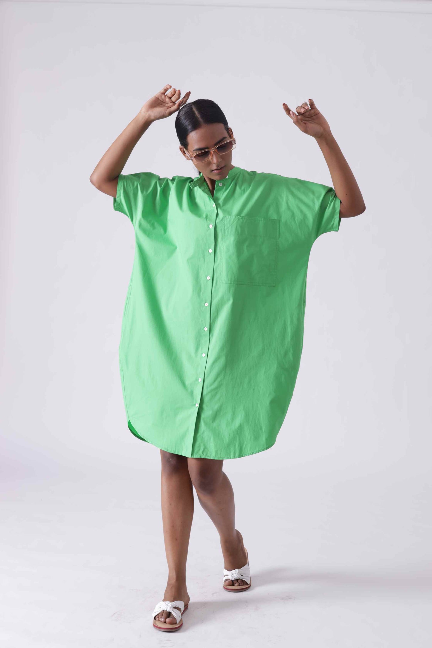 MALIBU Apple Green Balloon Shirt Dress Mala Singh