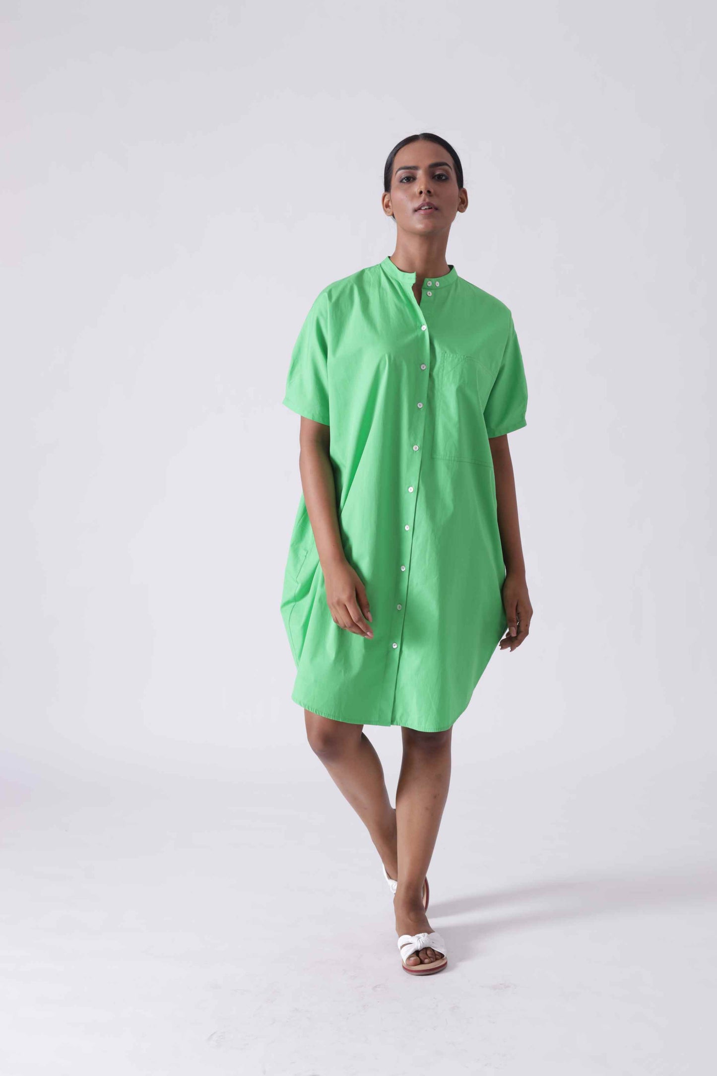 MALIBU Apple Green Balloon Shirt Dress Mala Singh