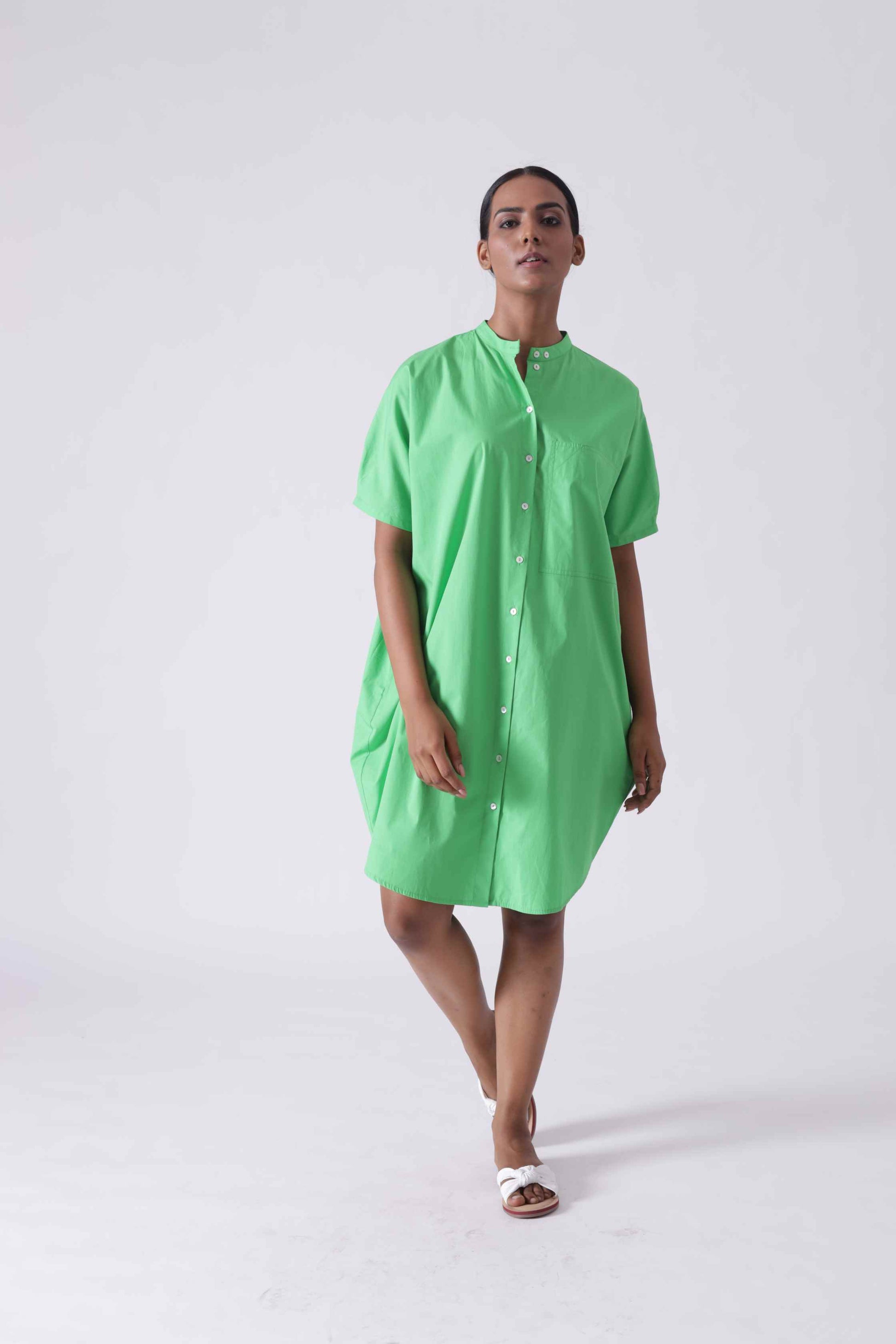 MALIBU Apple Green Balloon Shirt Dress Mala Singh
