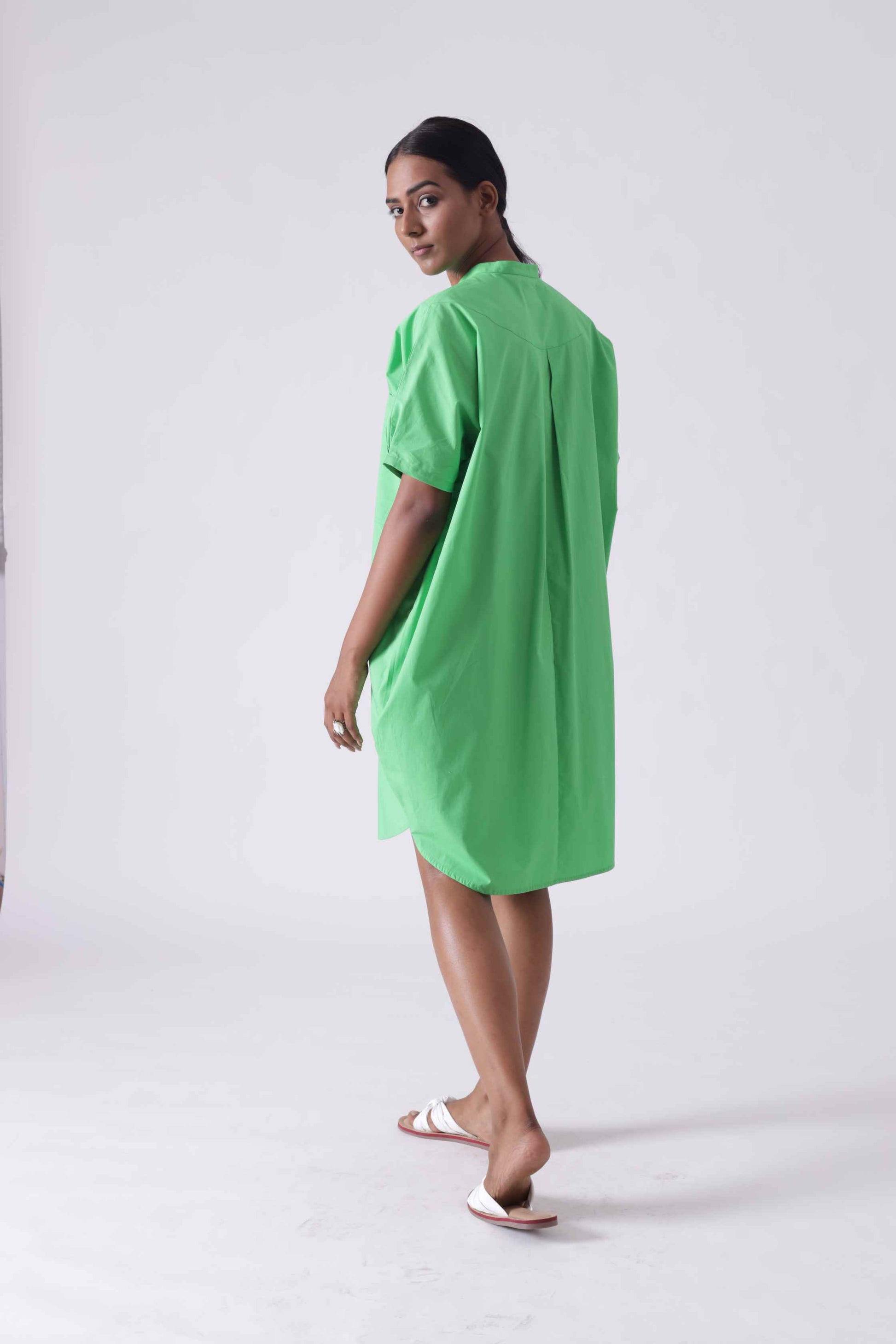 MALIBU Apple Green Balloon Shirt Dress Mala Singh