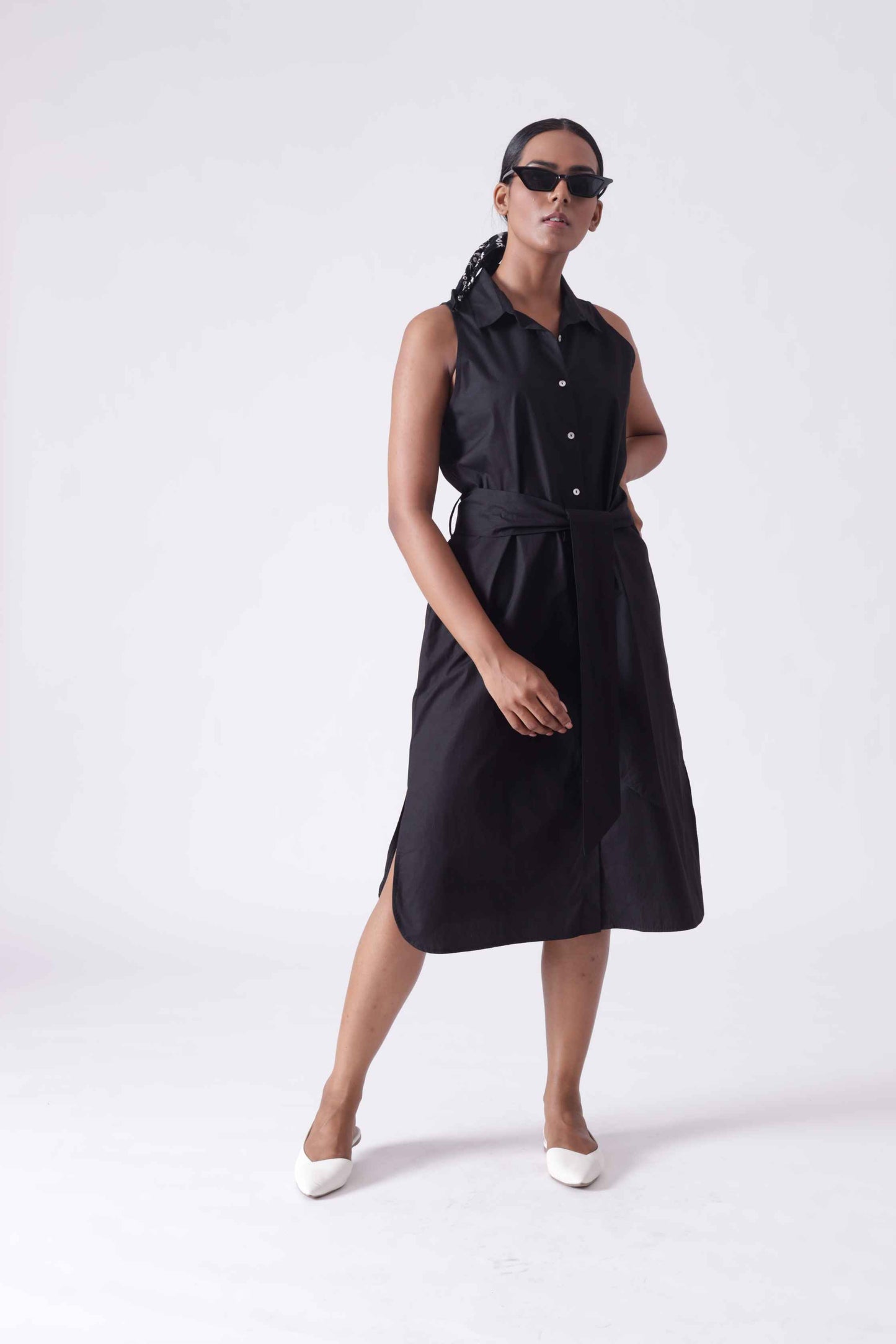 KANSAS Black Sleeveless Shirt Dress Mala Singh