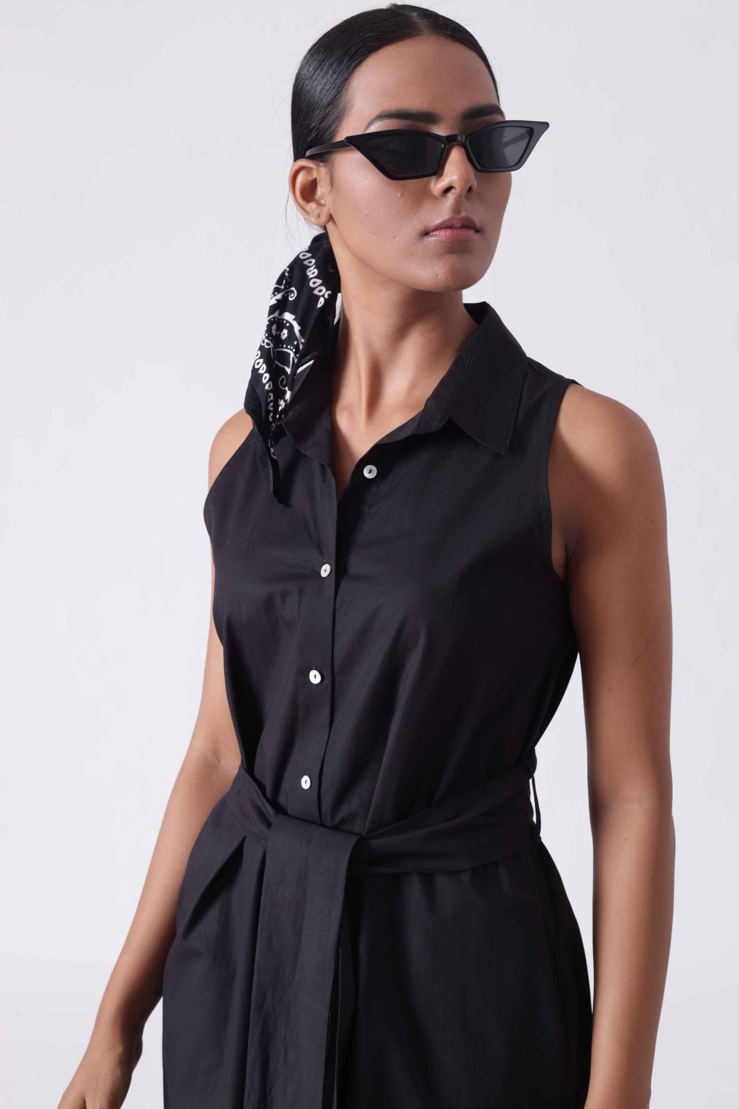KANSAS Black Sleeveless Shirt Dress Mala Singh