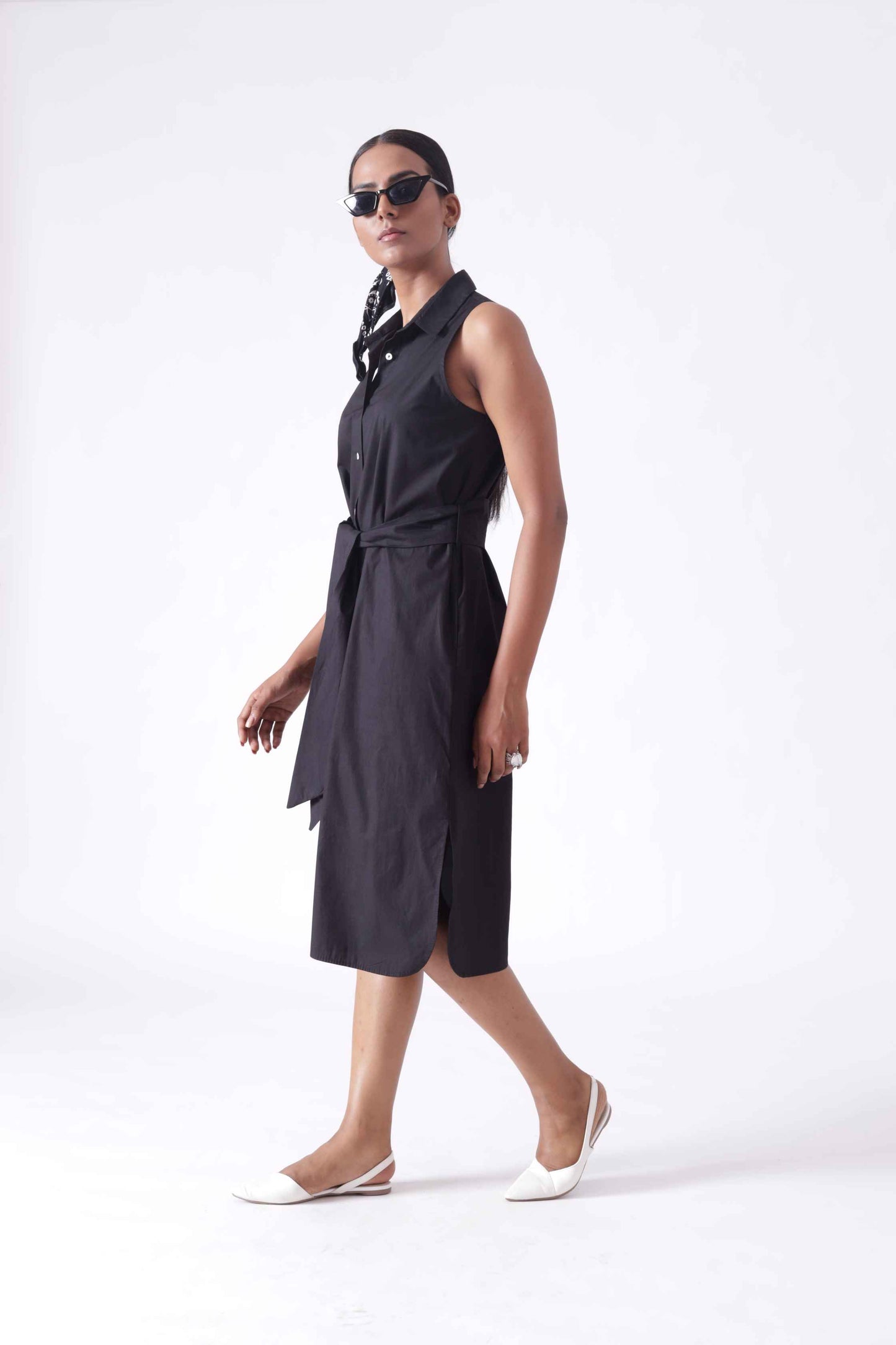 KANSAS Black Sleeveless Shirt Dress Mala Singh