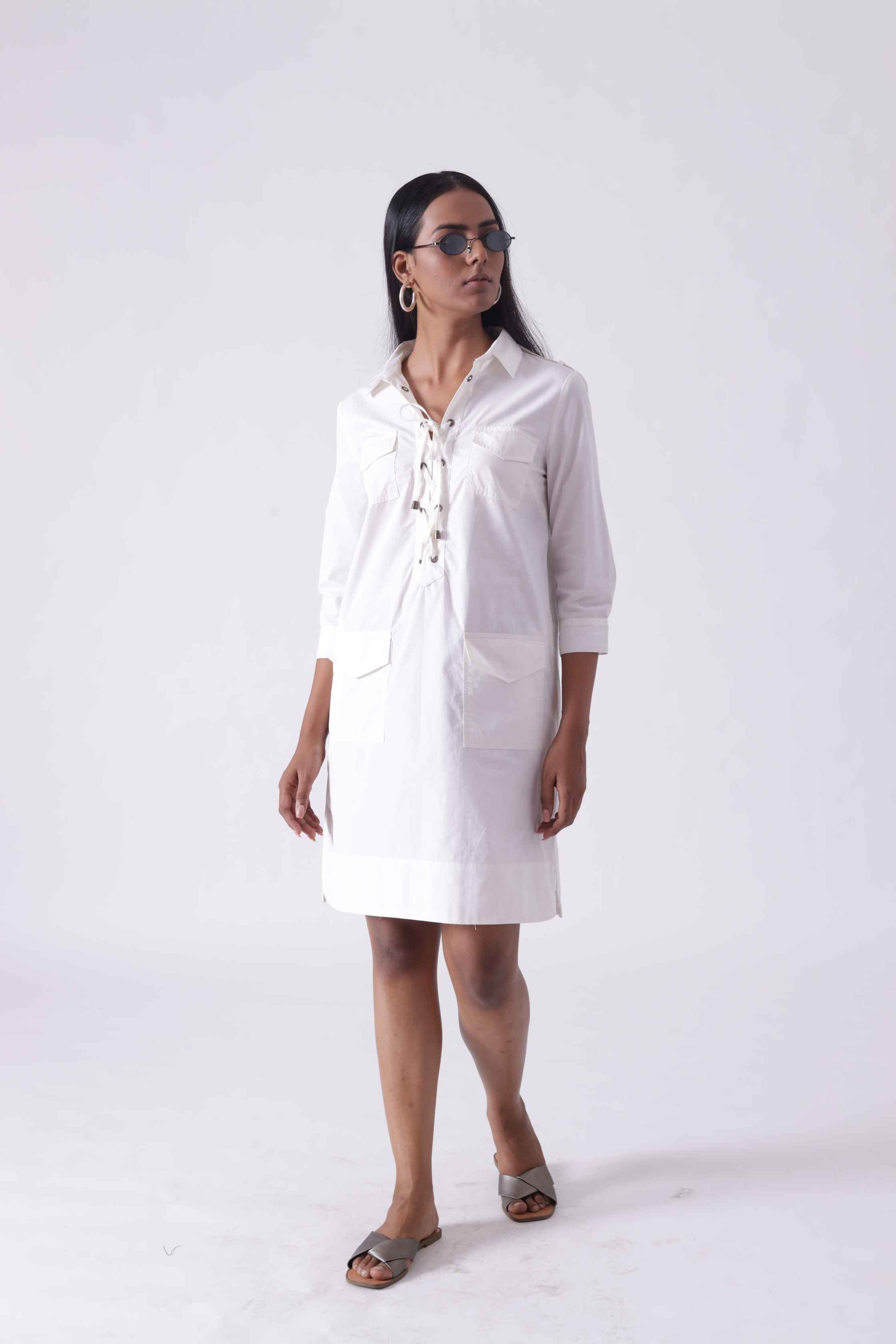 LILLE White Midi Shirt Dress Mala Singh