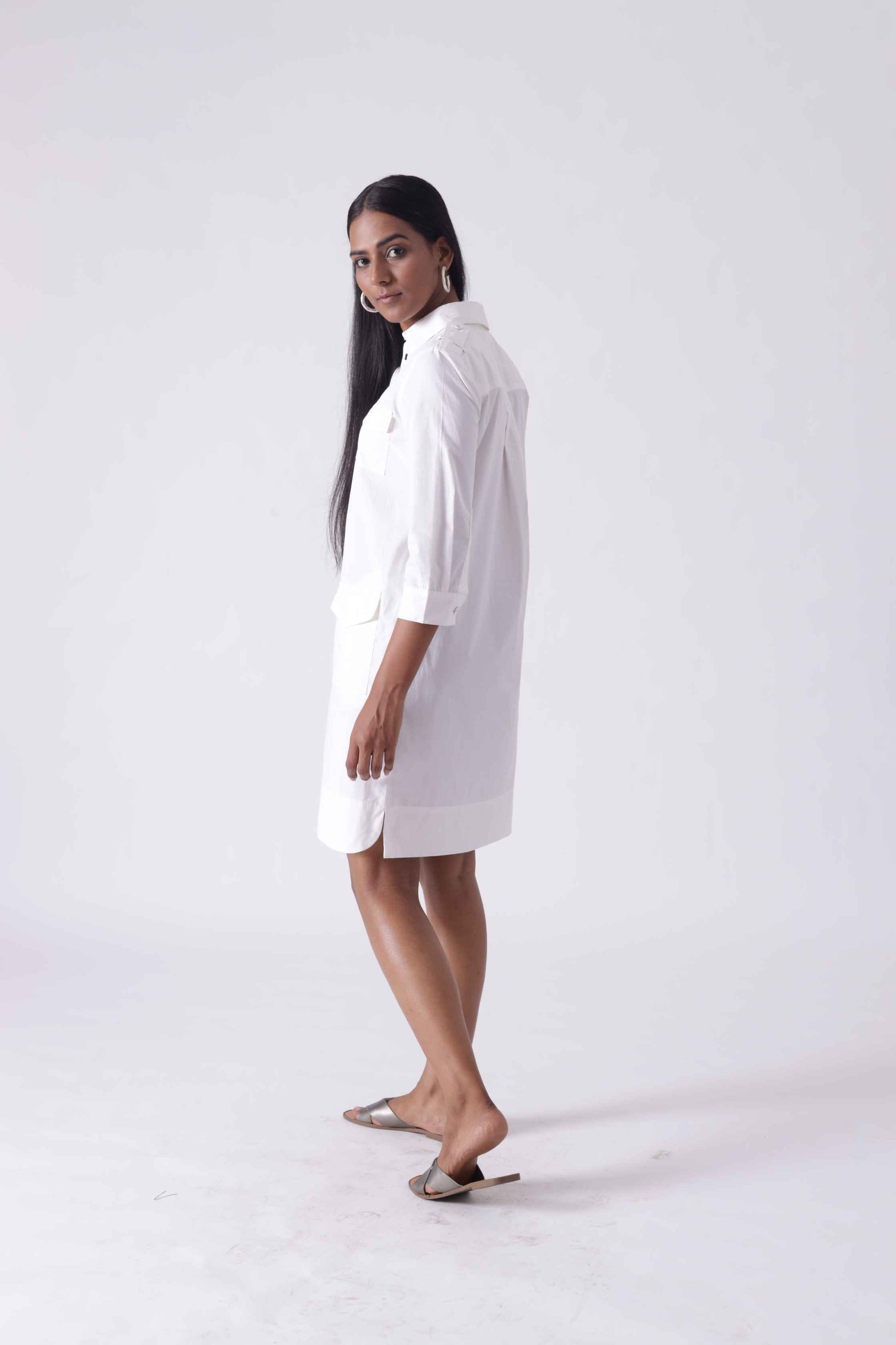 LILLE White Midi Shirt Dress Mala Singh