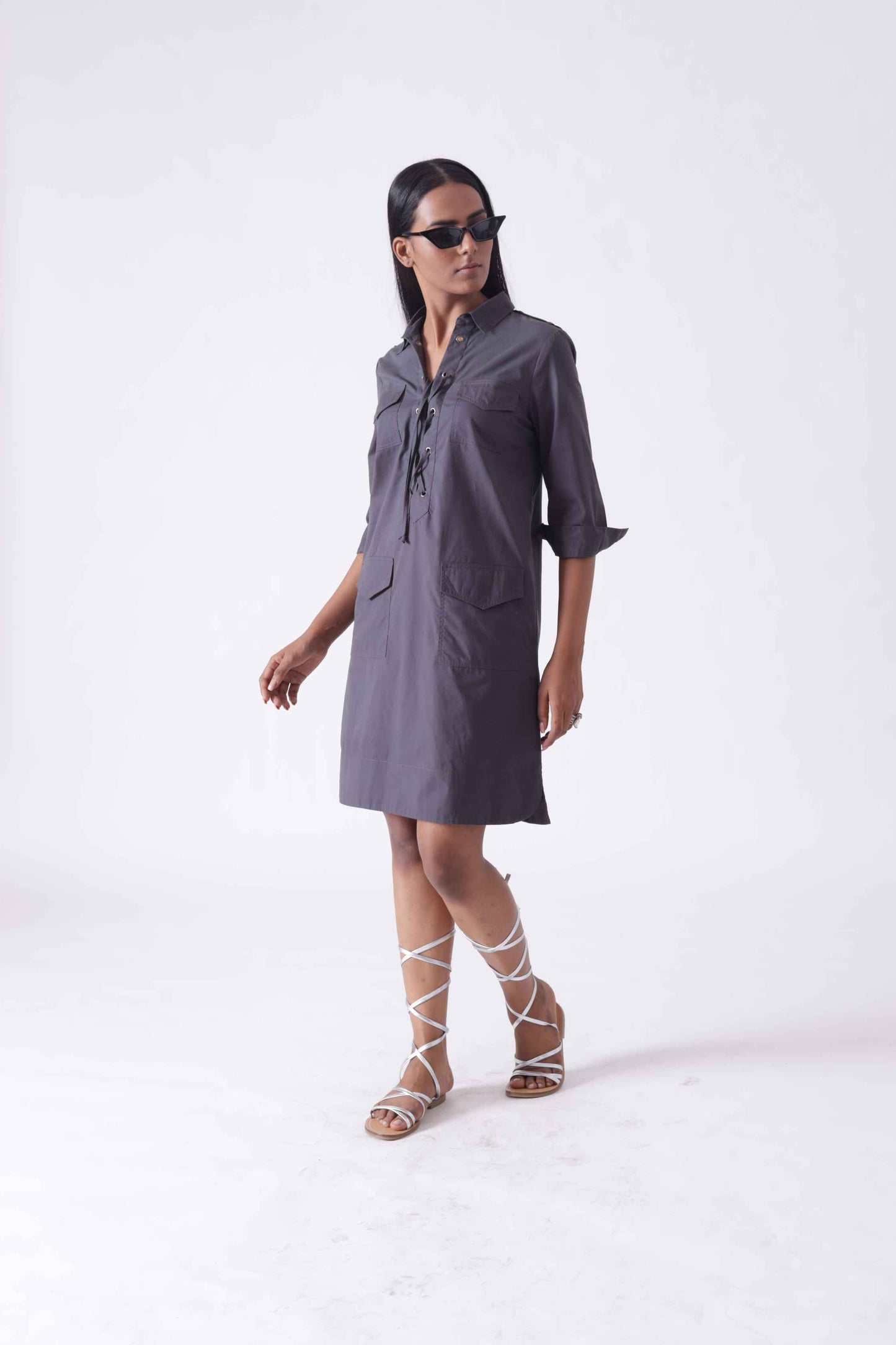 LILLE Grey Midi Shirt Dress Mala Singh