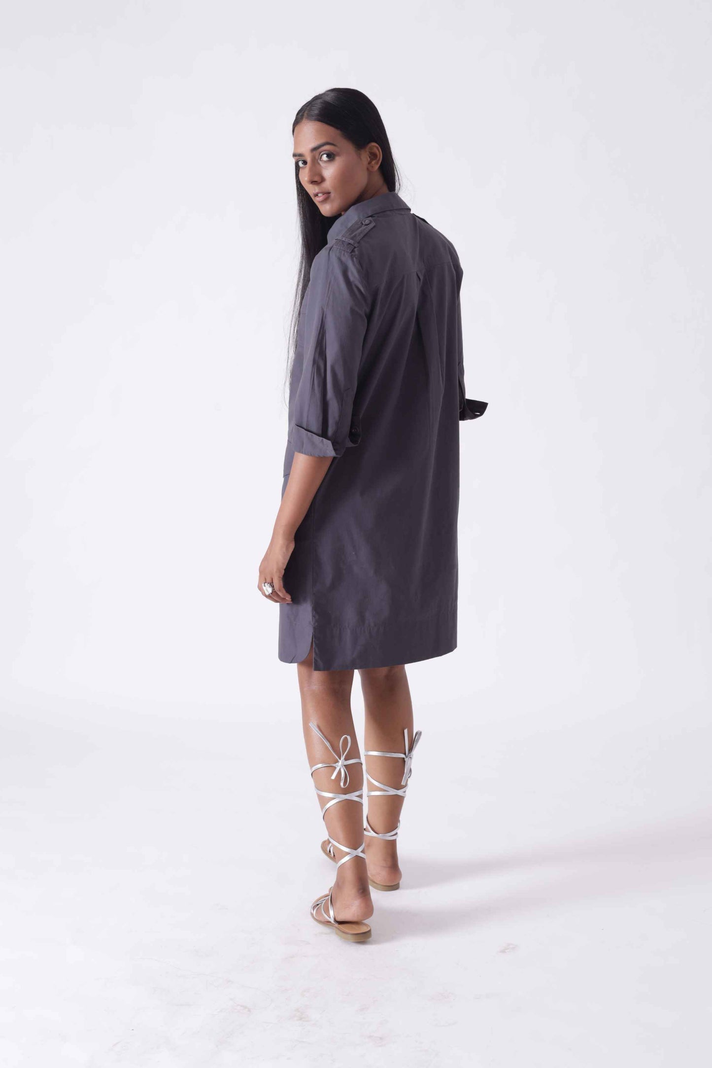 LILLE Grey Midi Shirt Dress Mala Singh