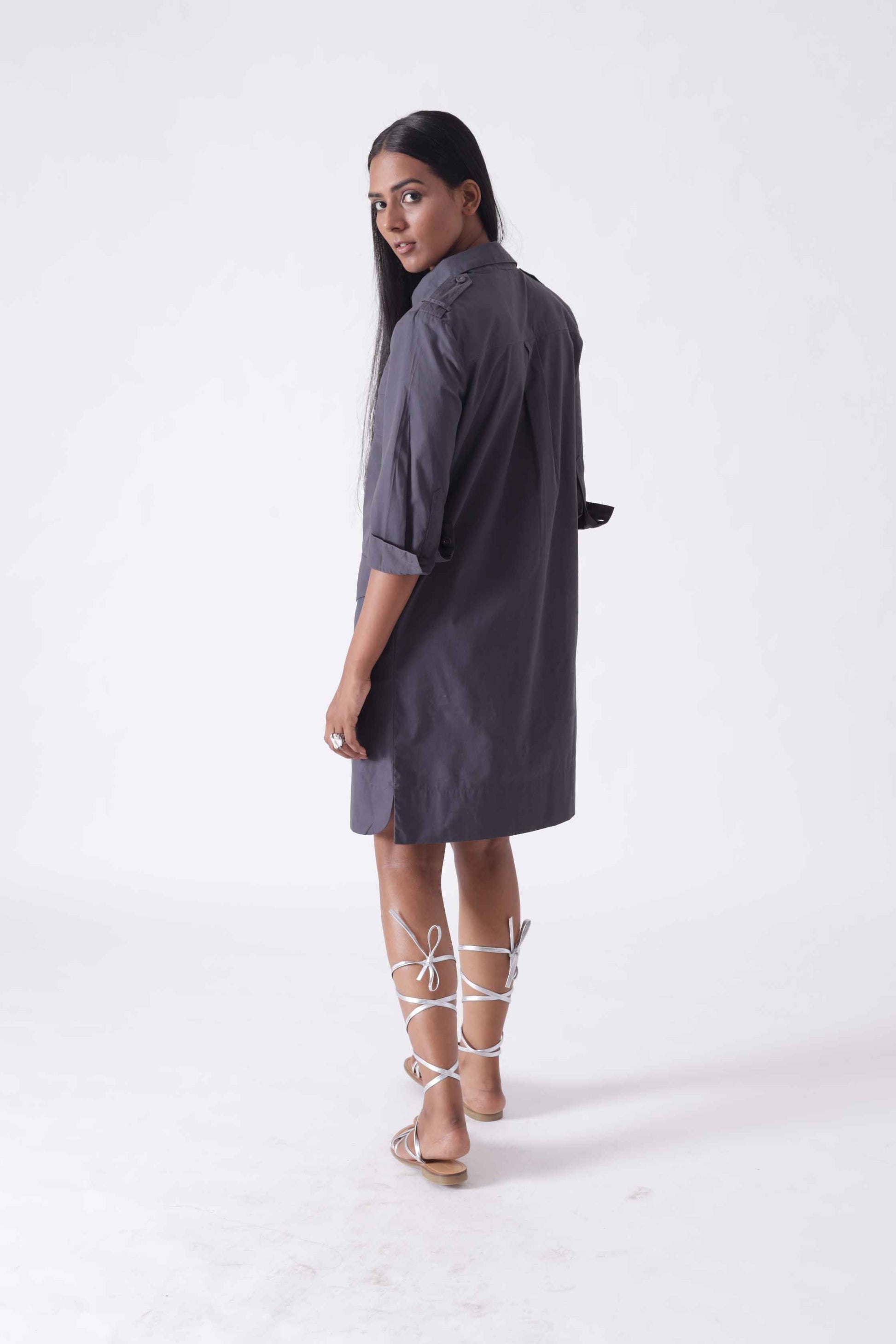 LILLE Grey Midi Shirt Dress Mala Singh