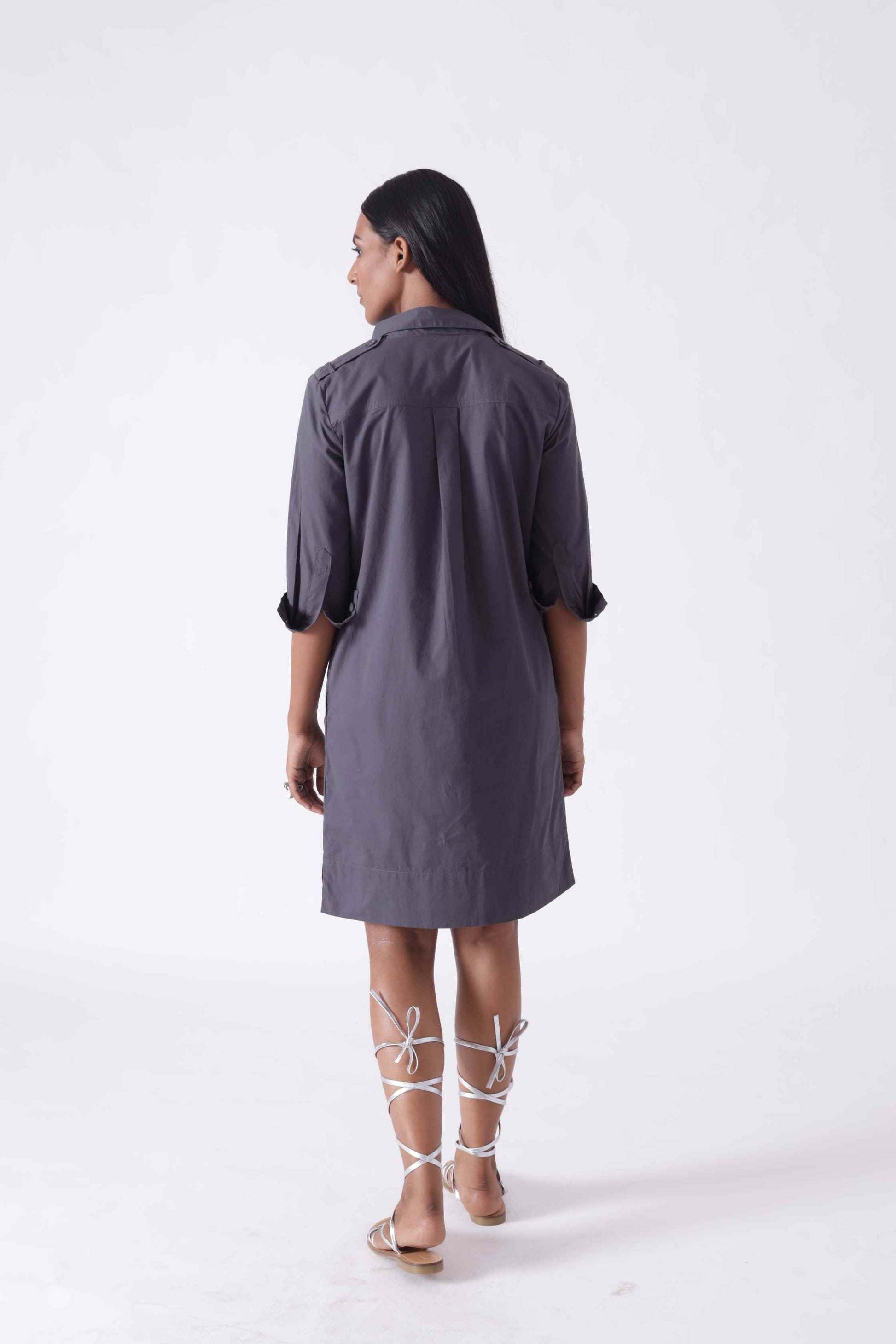 LILLE Grey Midi Shirt Dress Mala Singh
