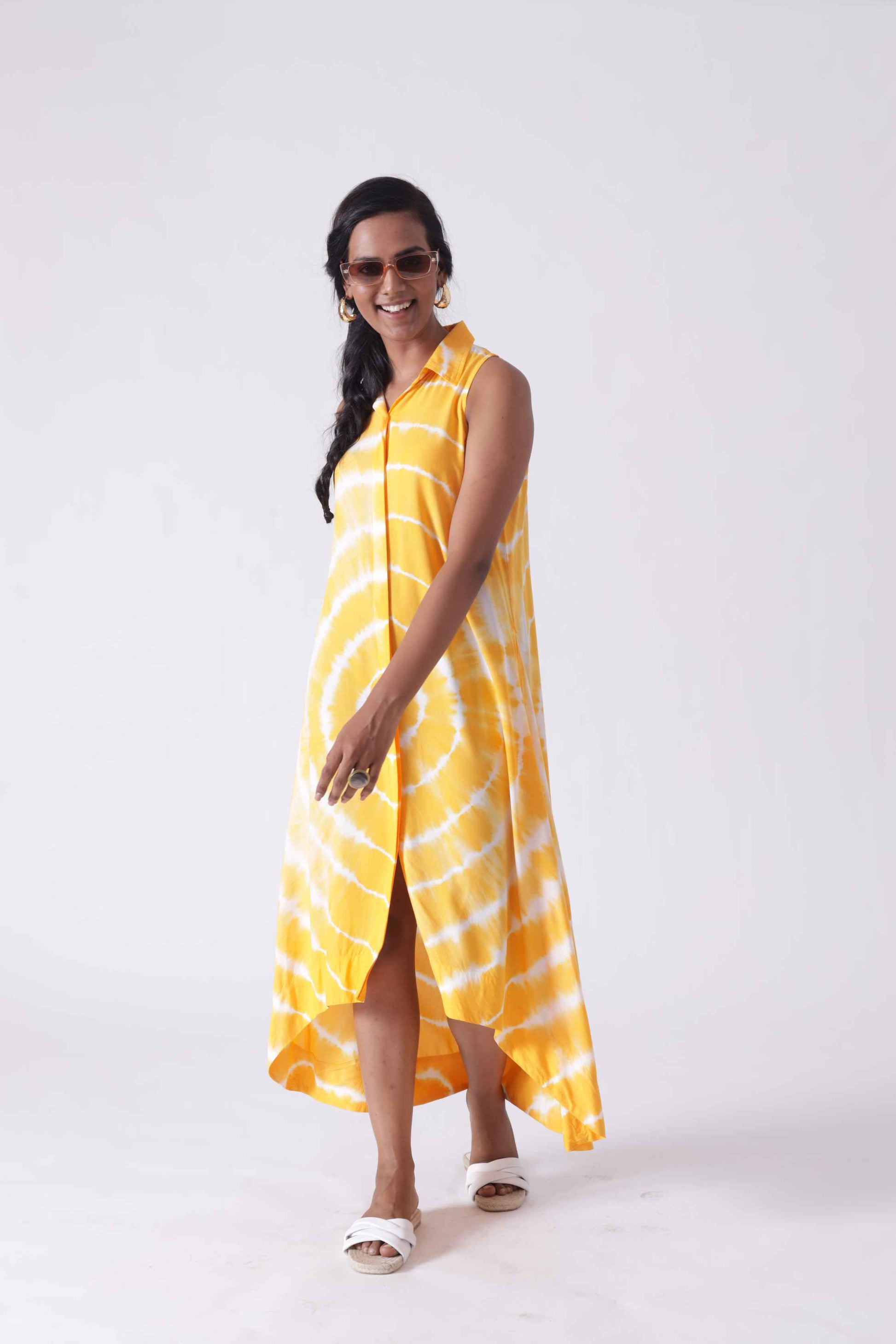 JULIET Yellow High Low Tie Dye Shirt Dress My Store