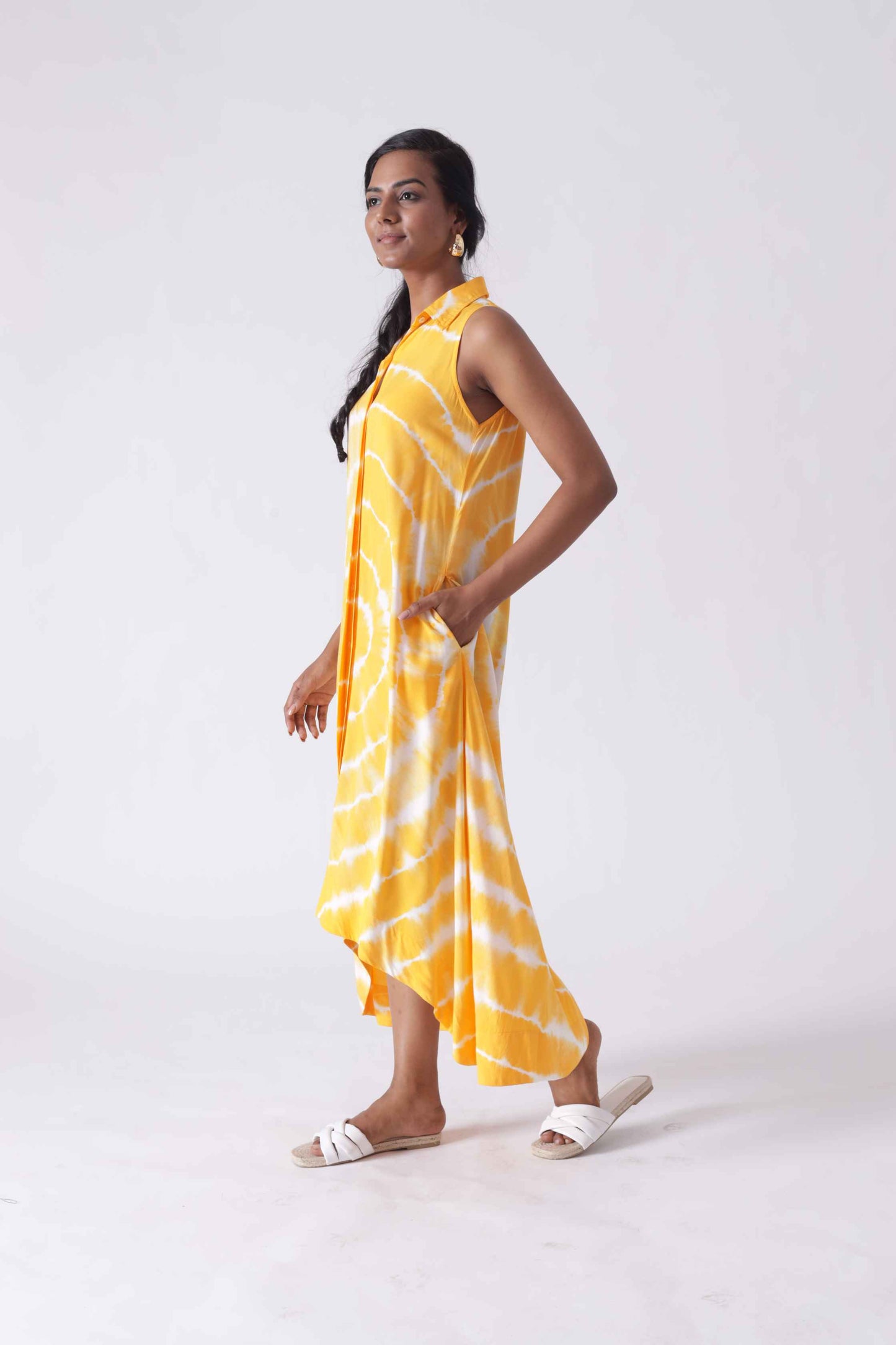 JULIET Yellow High Low Tie Dye Shirt Dress My Store