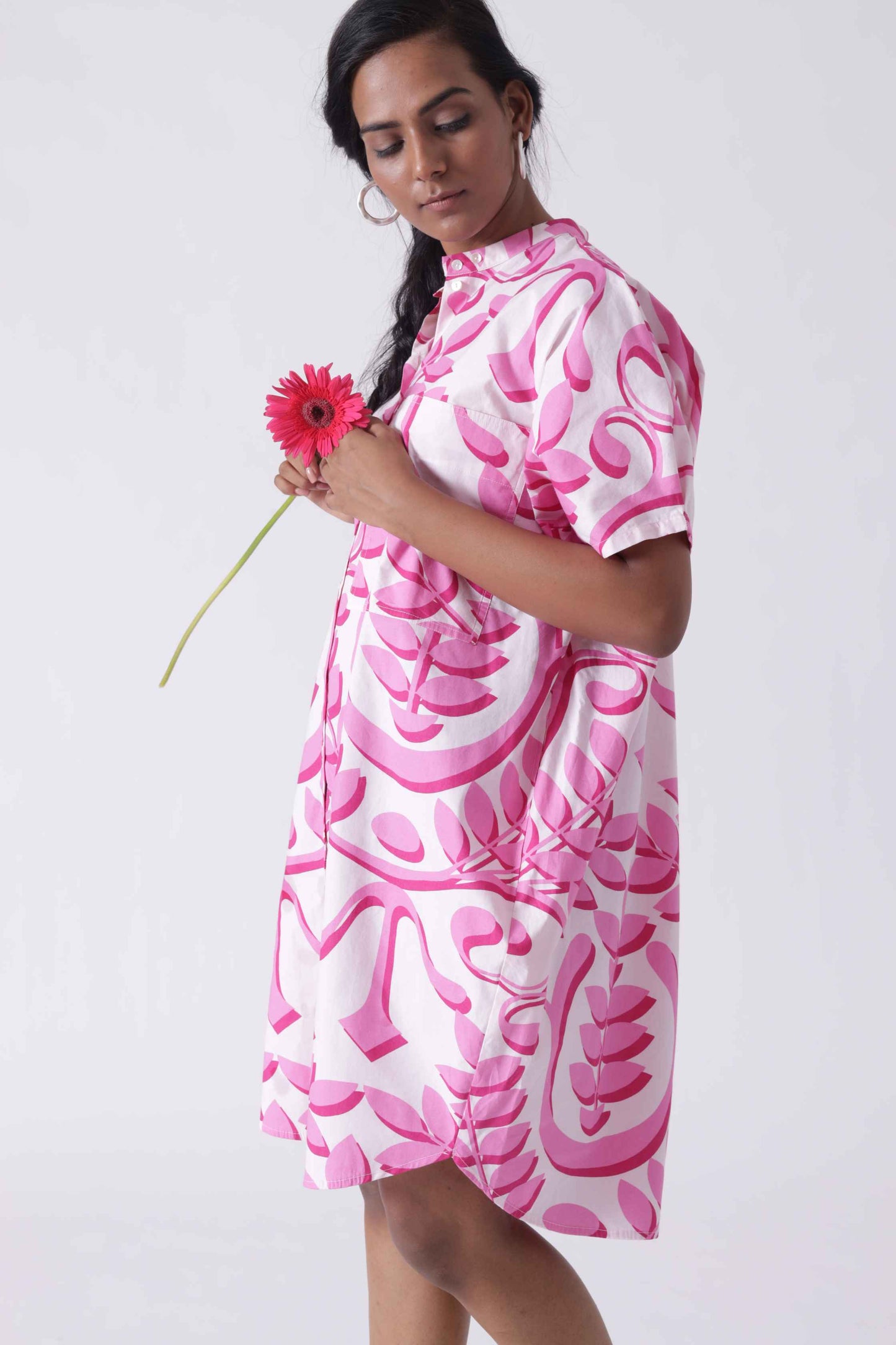 MALIBU Hot Pink Print Balloon Shirt Dress Mala Singh
