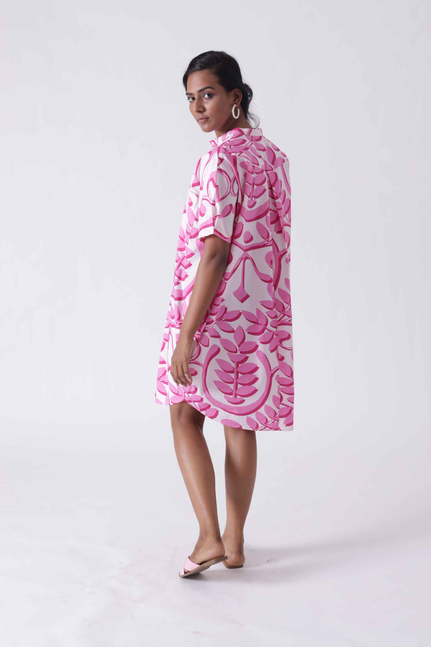 MALIBU Hot Pink Print Balloon Shirt Dress Mala Singh