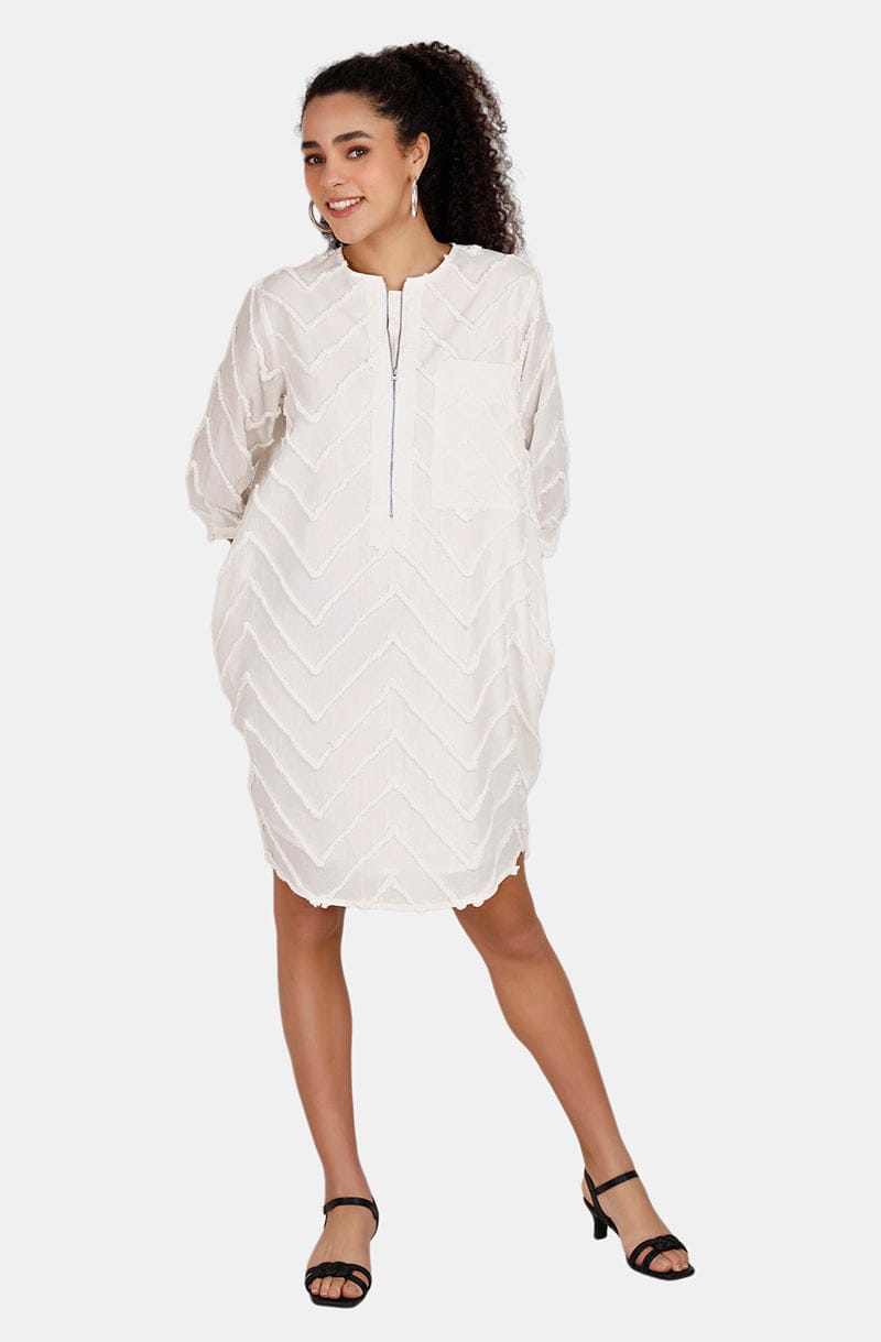 Monaco White Chevron Embroidery Dress