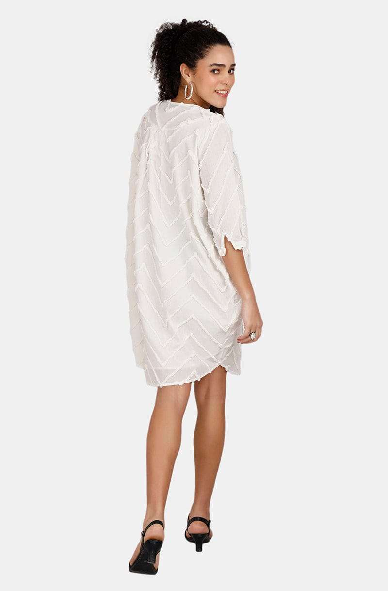 Monaco White Chevron Embroidery Dress
