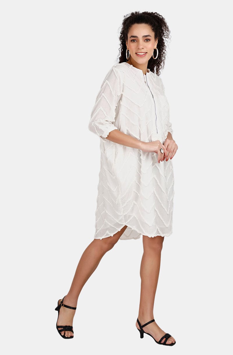 Monaco White Chevron Embroidery Dress