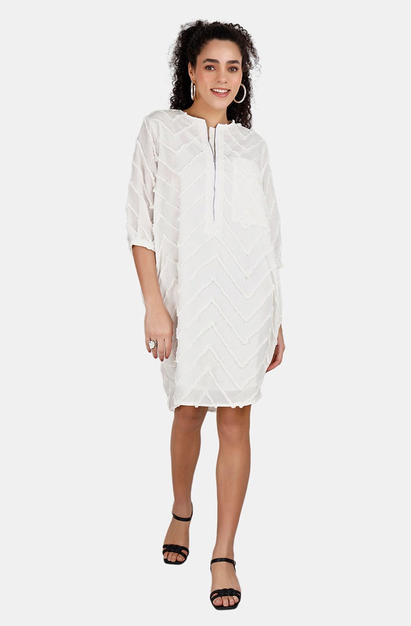 Monaco White Chevron Embroidery Dress