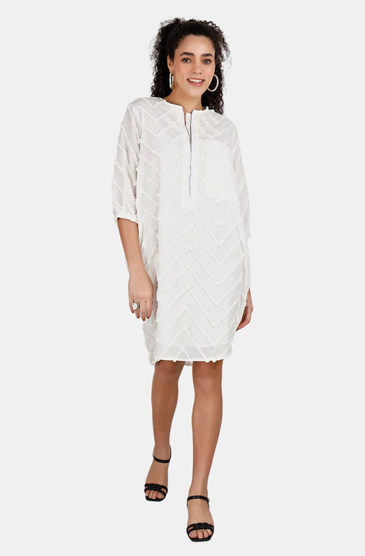 Monaco White Chevron Embroidery Dress Mala Singh