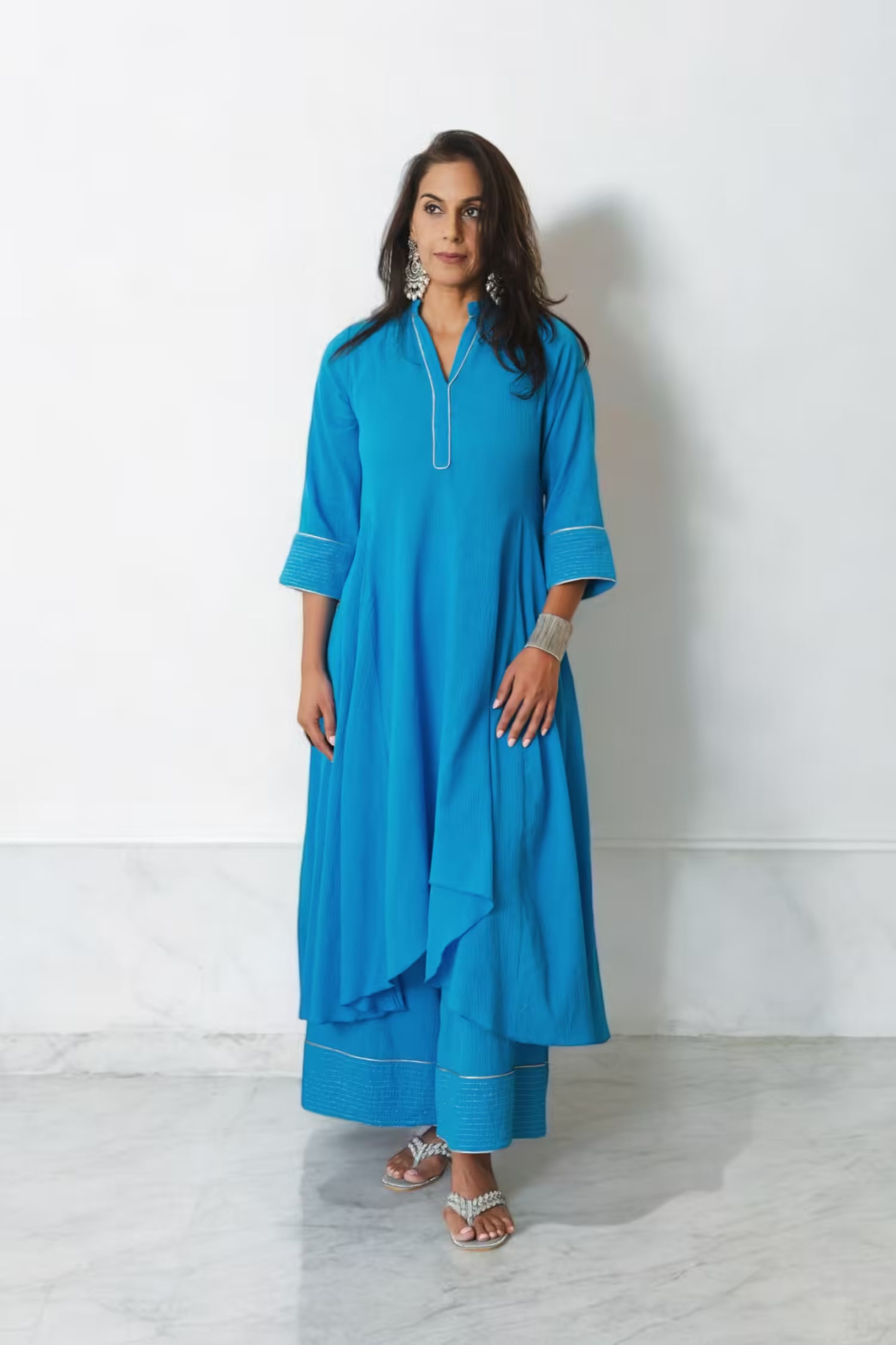 ADAARA Asymmetrical Hem Azure Blue Kurta Set Mala Singh