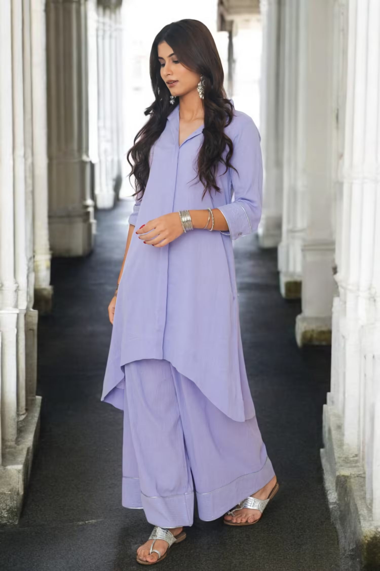 SANA Hi-Lo Hem Shirt Lavender Kurta Set Mala Singh