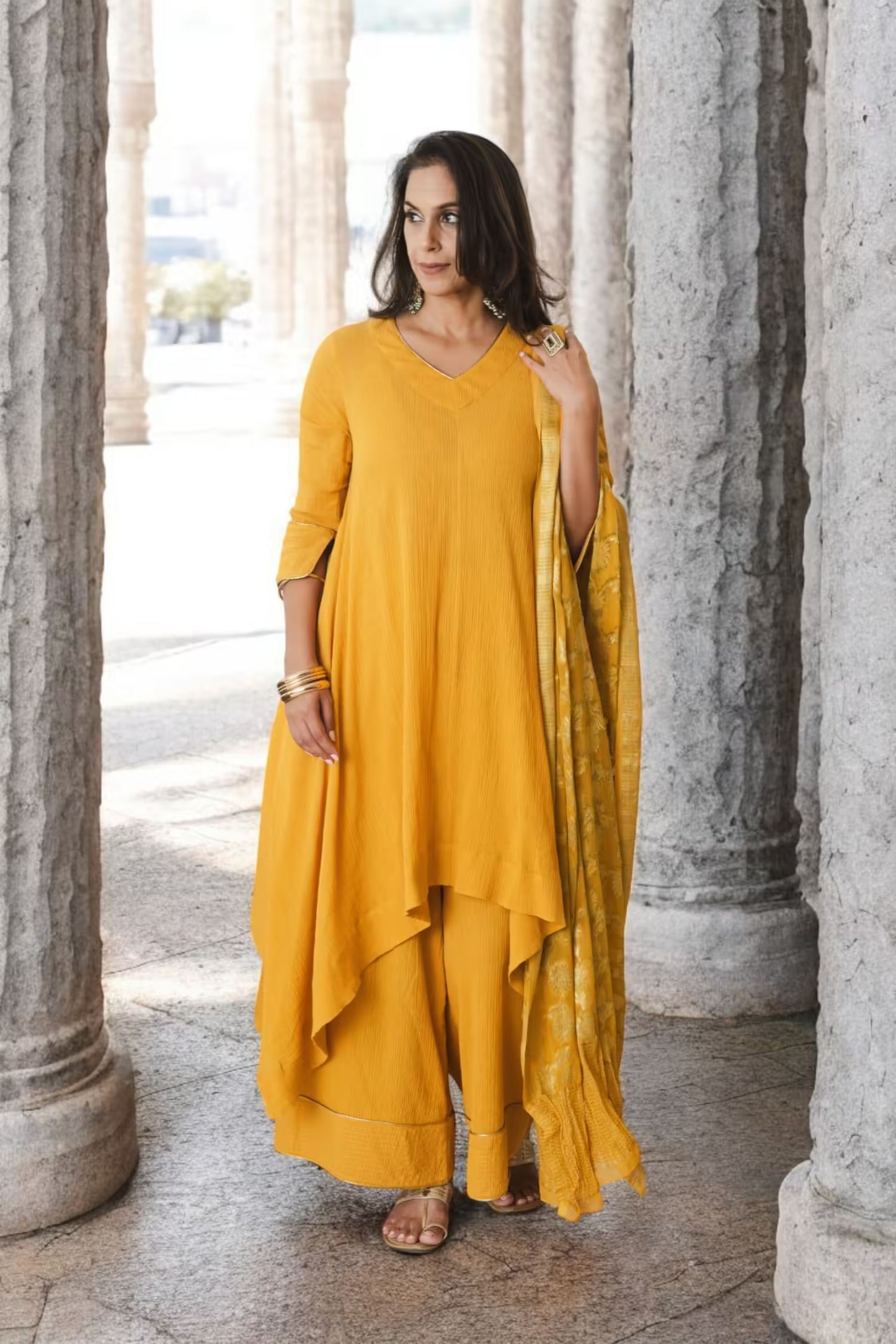 RANIA Square Hem Ochre Kurta Set Mala Singh