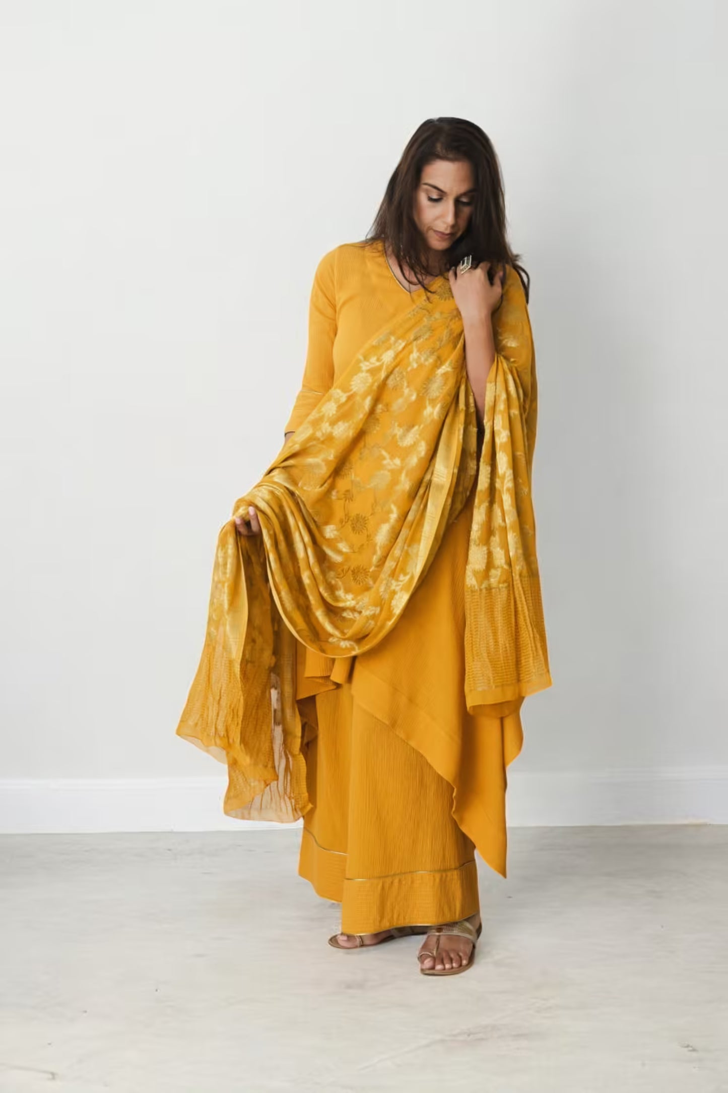 RANIA Square Hem Ochre Kurta Set Mala Singh