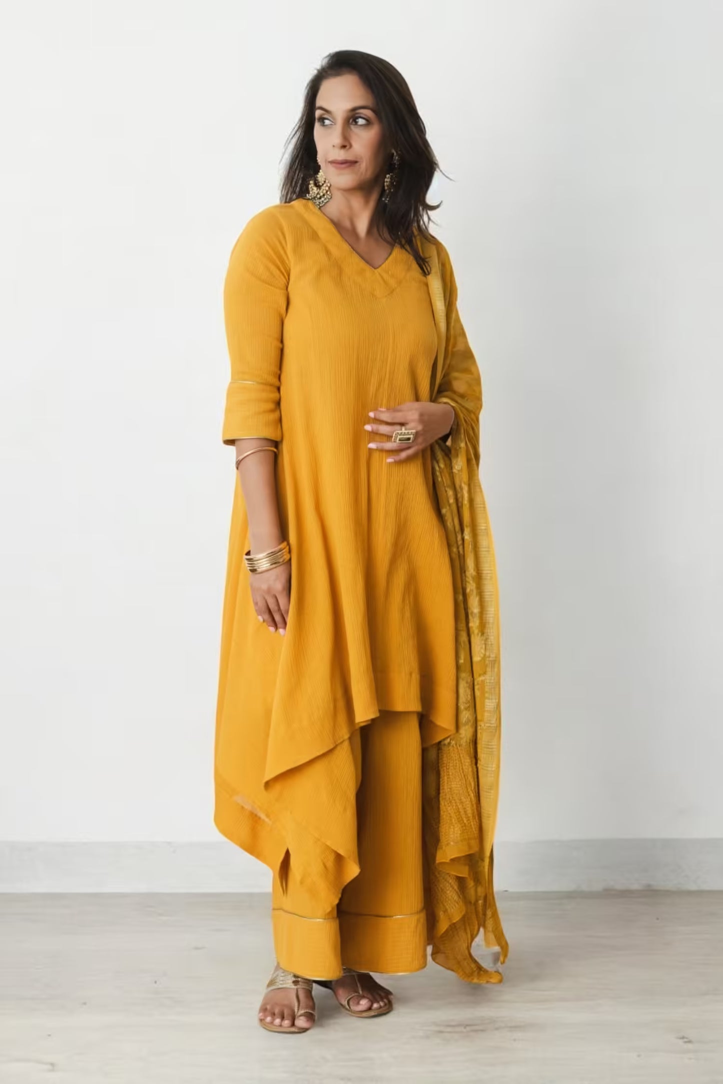 RANIA Square Hem Ochre Kurta Set Mala Singh