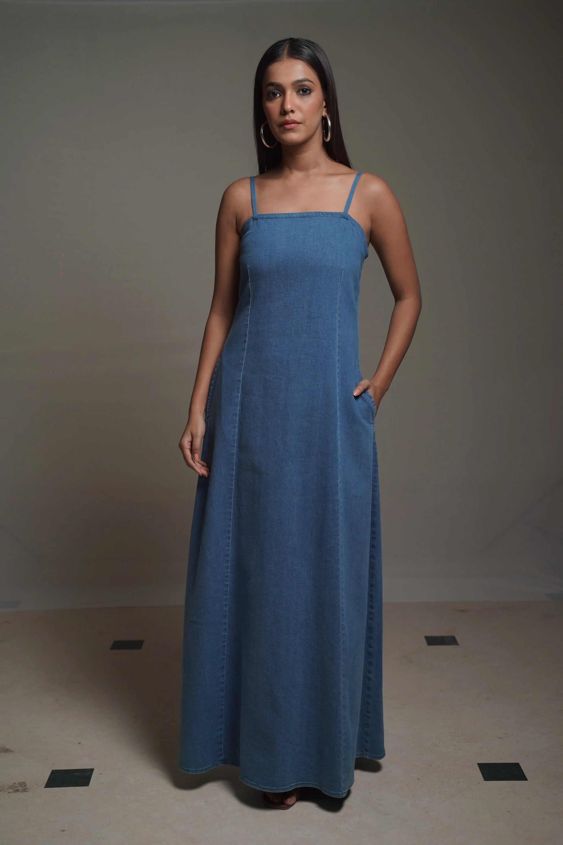 GIGI Medium Blue Denim Maxi Dress Mala Singh