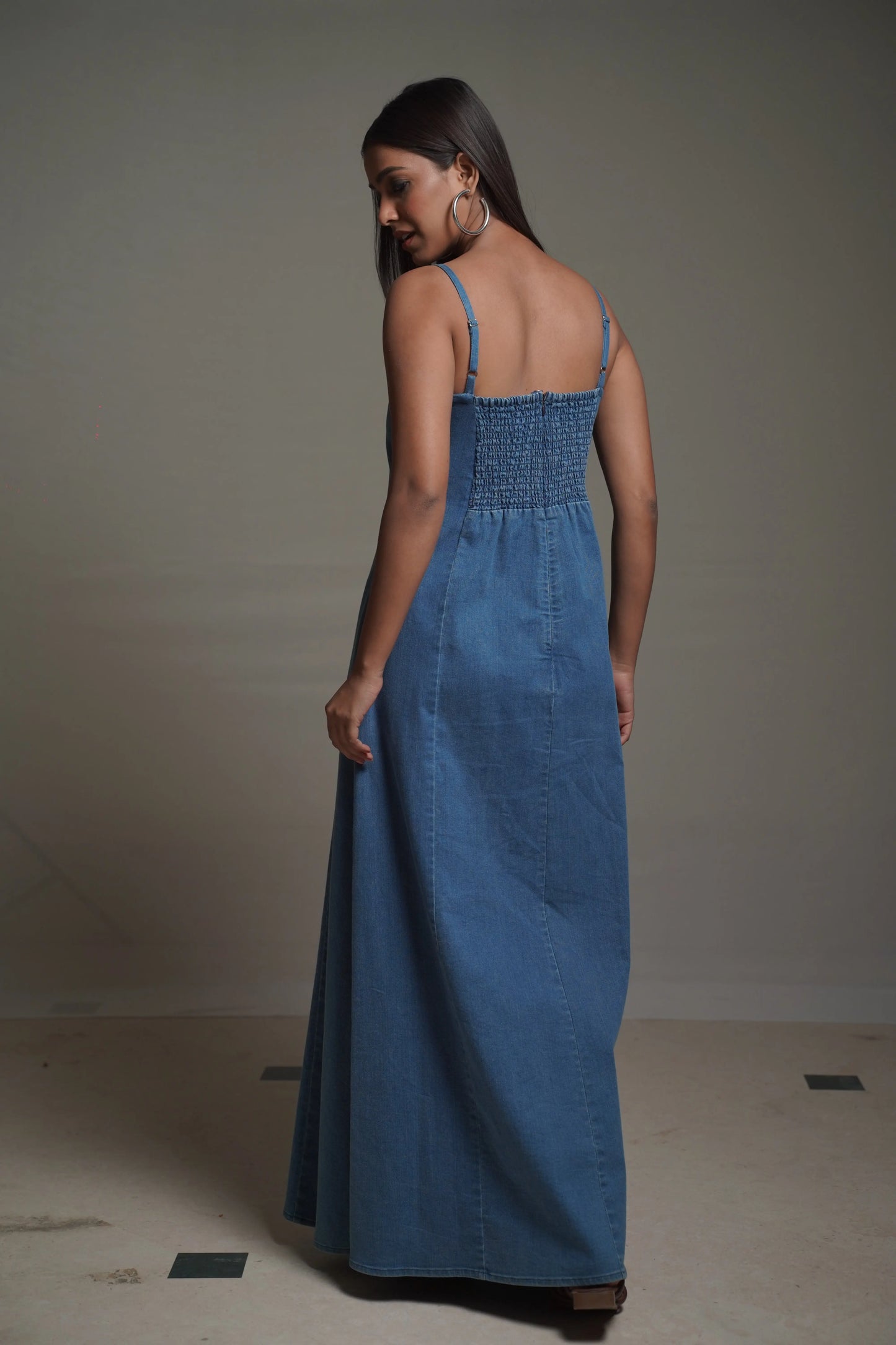 GIGI Medium Blue Denim Maxi Dress Mala Singh