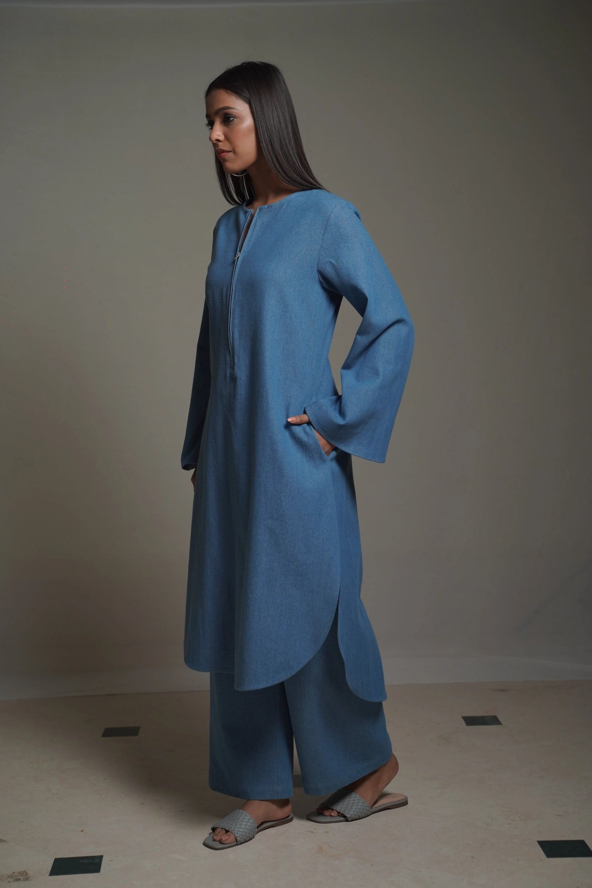 AALYA Medium Blue Denim Co-Ord Set Mala Singh