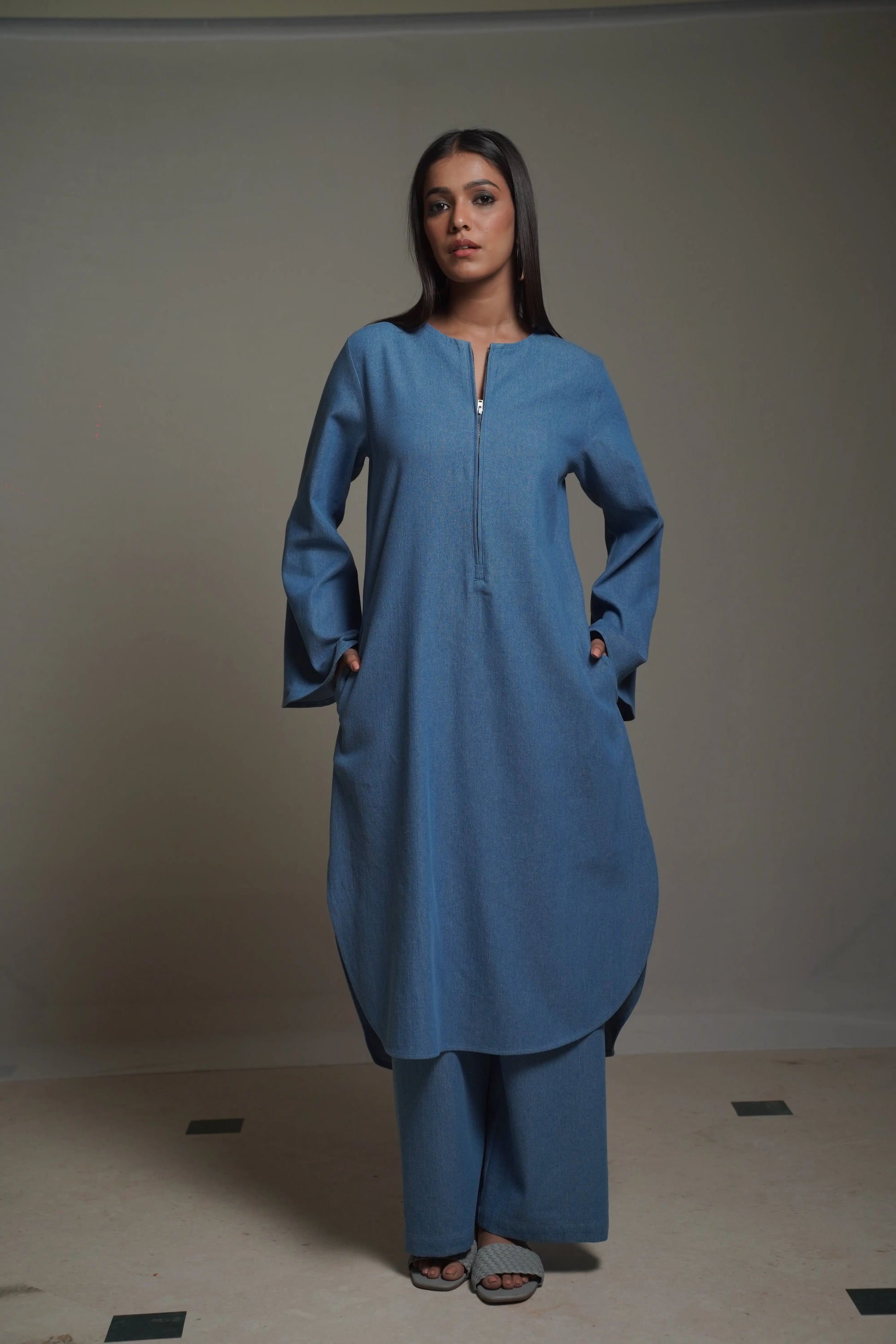 AALYA Medium Blue Denim Co-Ord Set Mala Singh