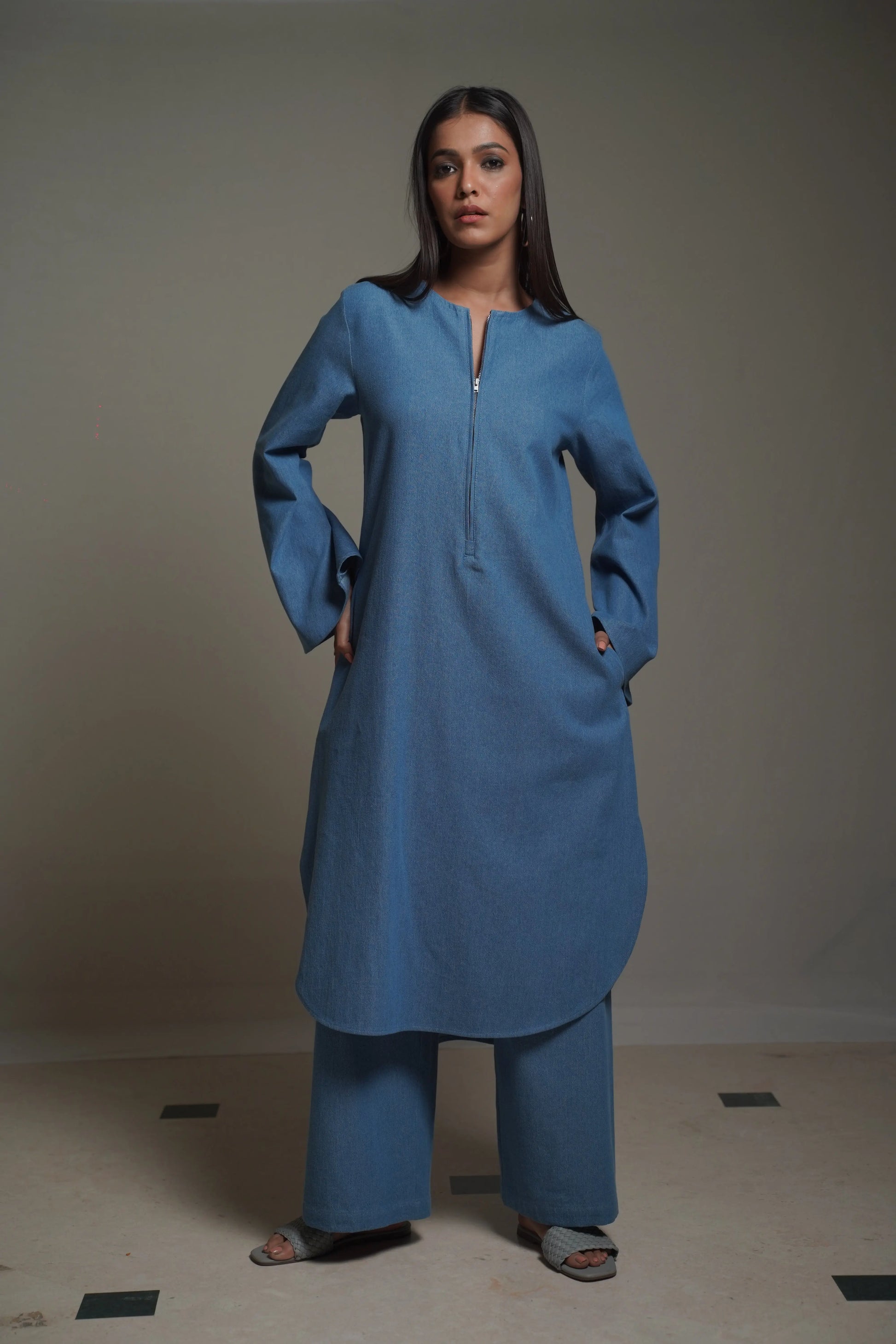AALYA Medium Blue Denim Co-Ord Set Mala Singh