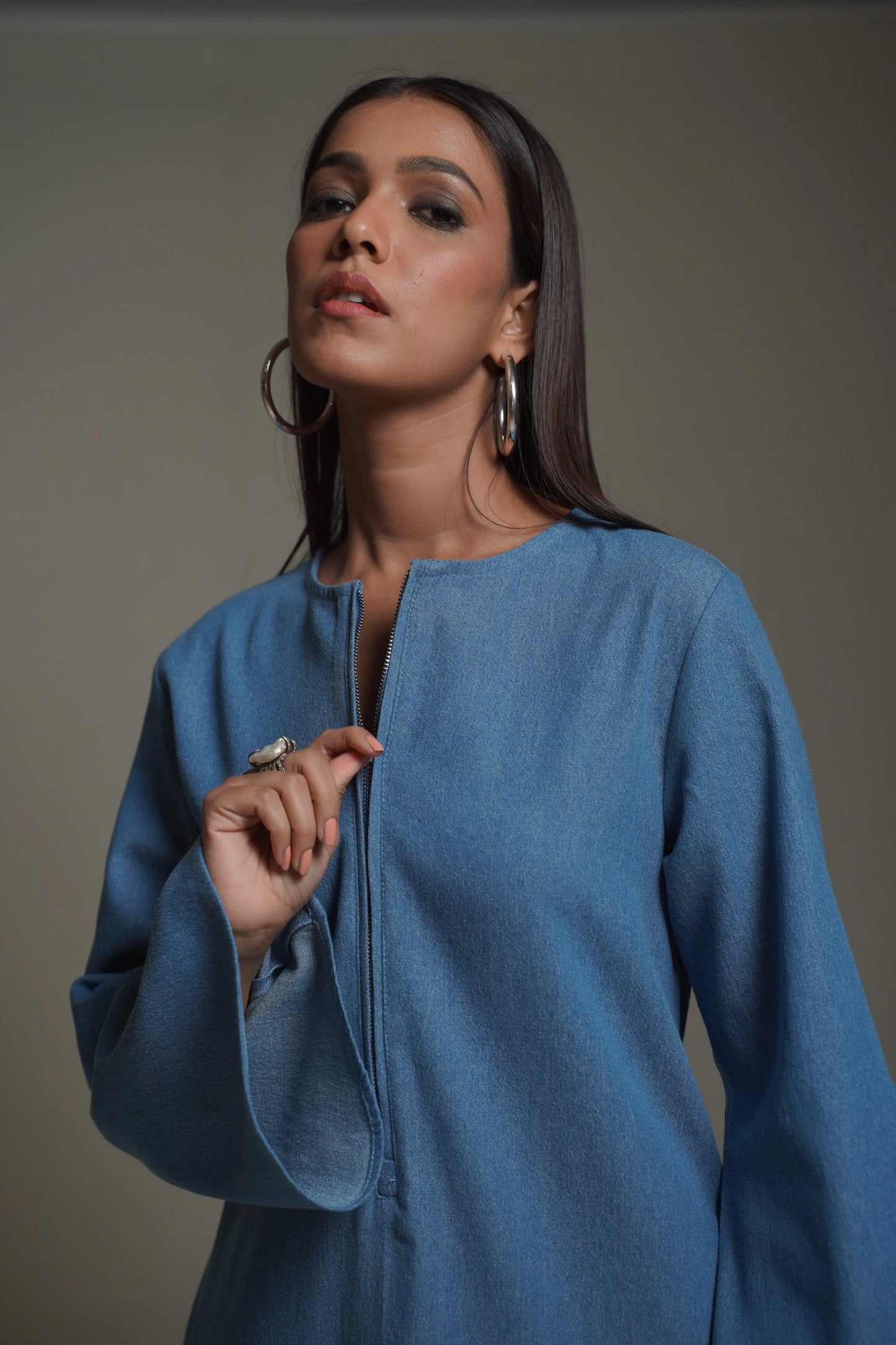 AALYA Medium Blue Denim Co-Ord Set Mala Singh