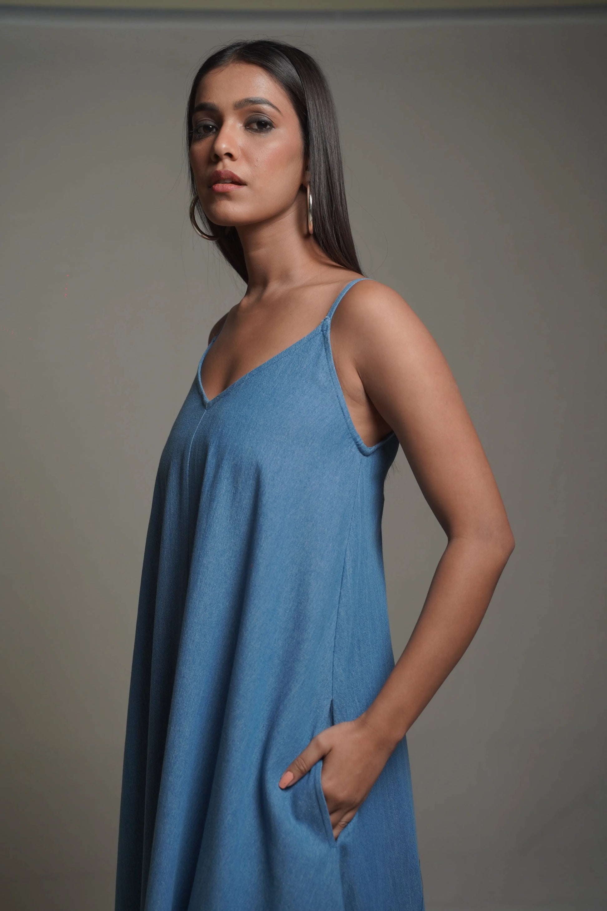 MAYA Medium Blue Denim Maxi Dress Mala Singh