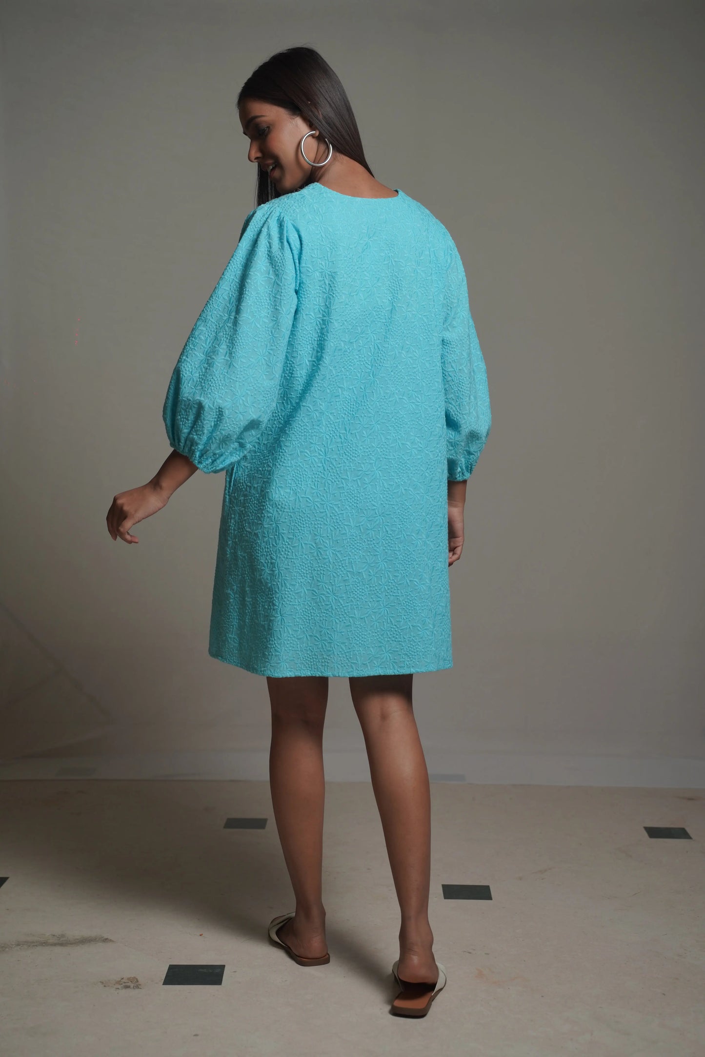 Summer Shift  Embroidered Turquoise Dress Mala Singh