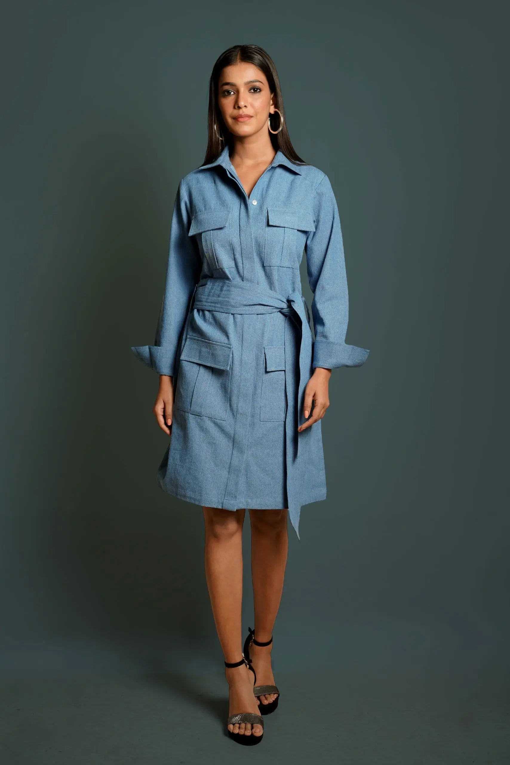 Cindy Medium Blue Denim Shirt Dress Mala Singh