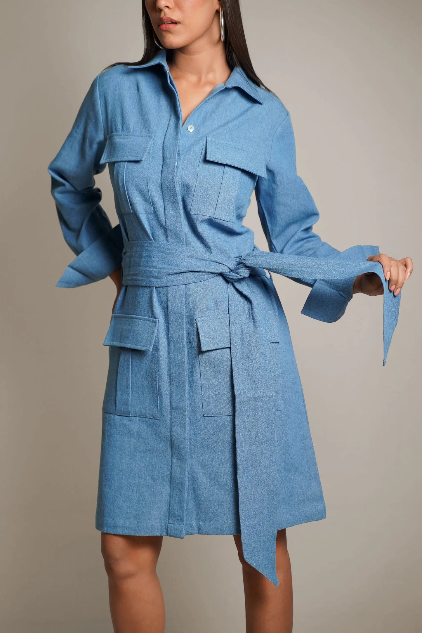 Cindy Medium Blue Denim Shirt Dress Mala Singh