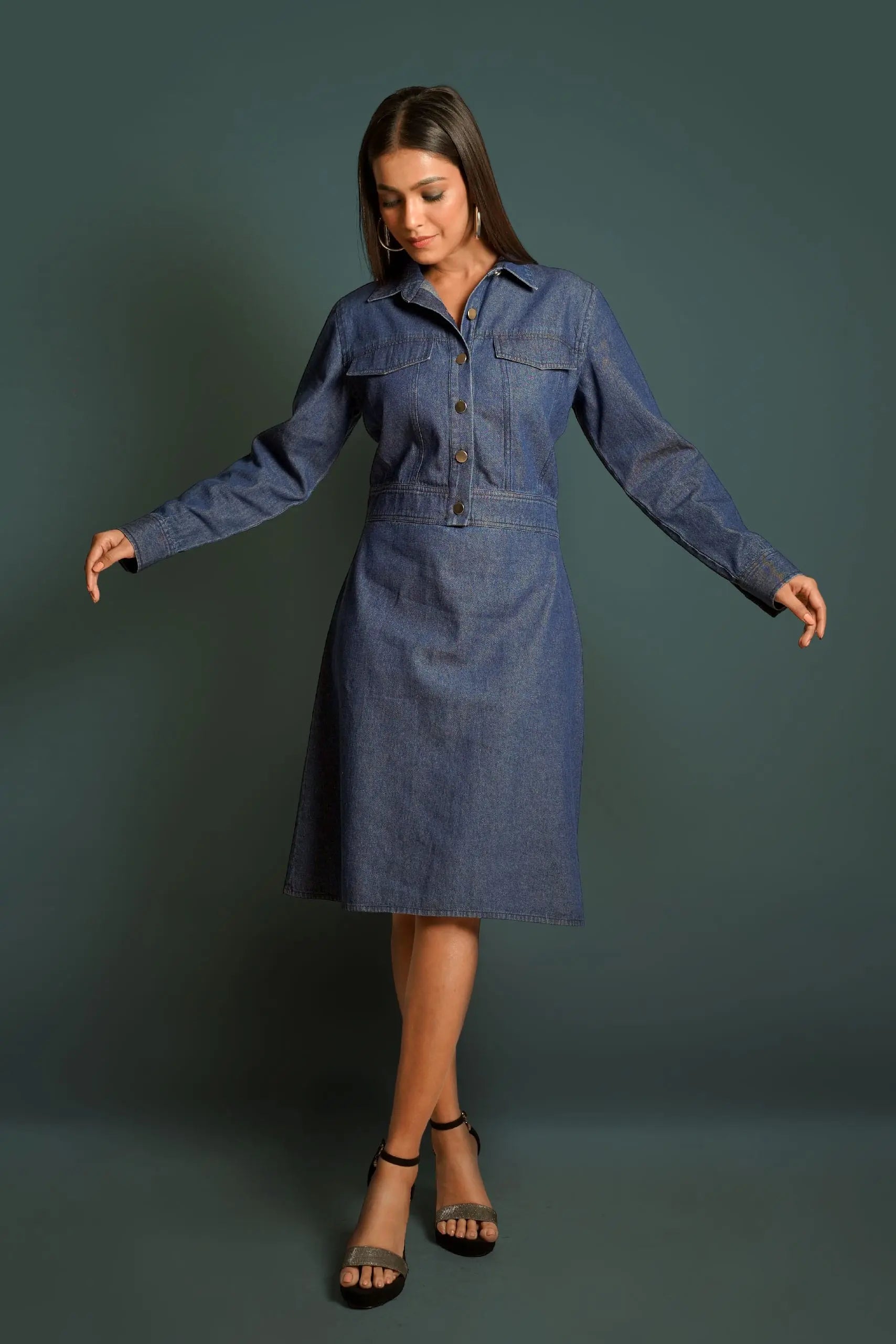 Kendall Dark Blue Denim Shirt Dress Mala Singh